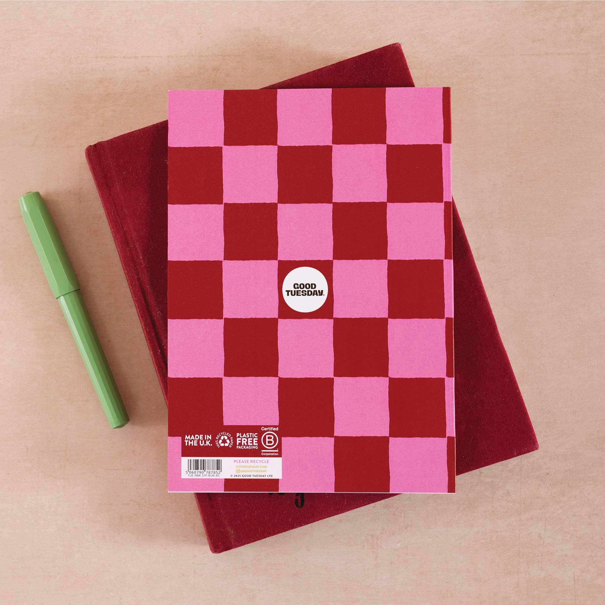 A5 Burgundy Check Notebook - Image 5