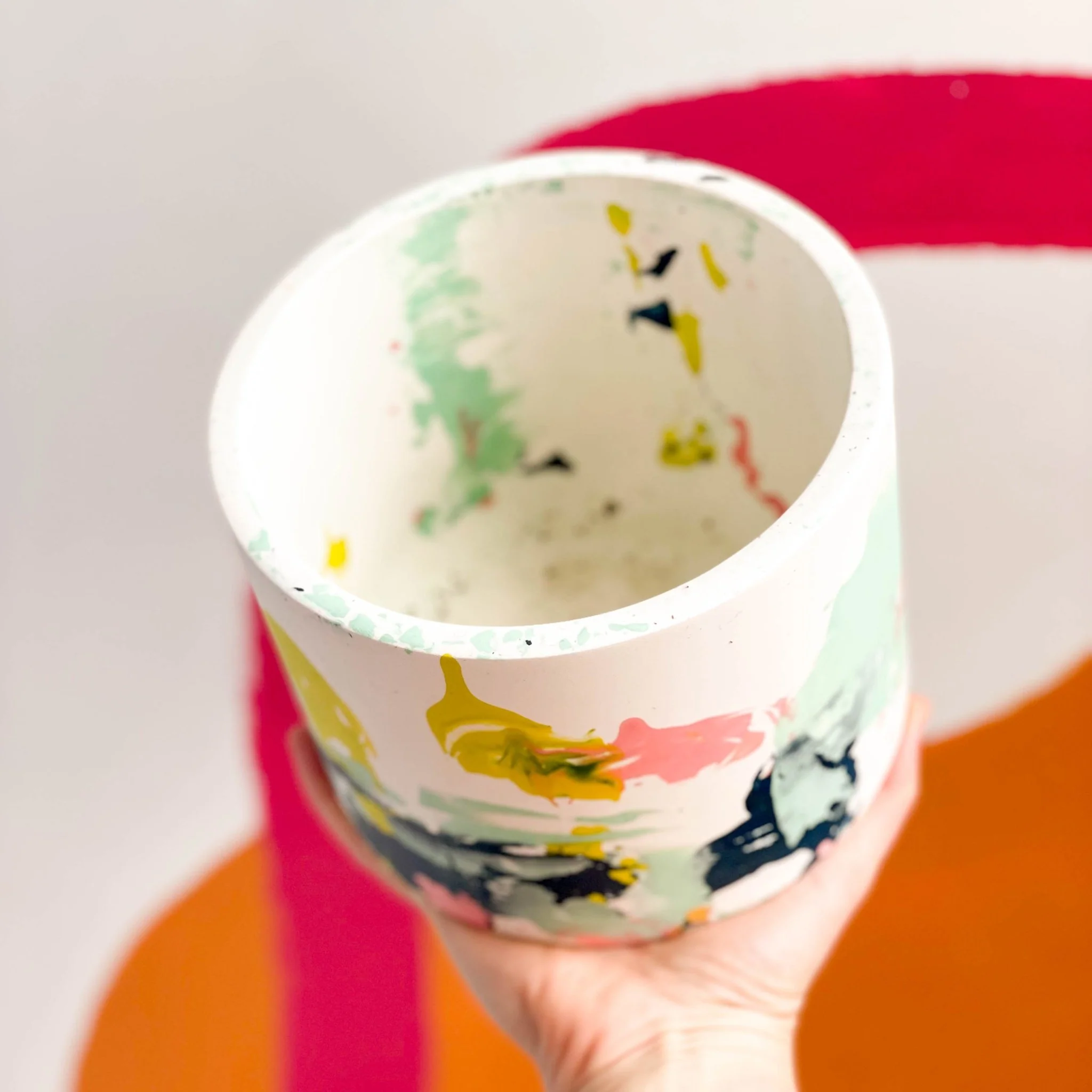 Abstract Pink, Yellow and Blue Jesmonite Pot - Image 4