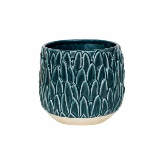 Arles Leaf Embossed Planter in Teal Blue