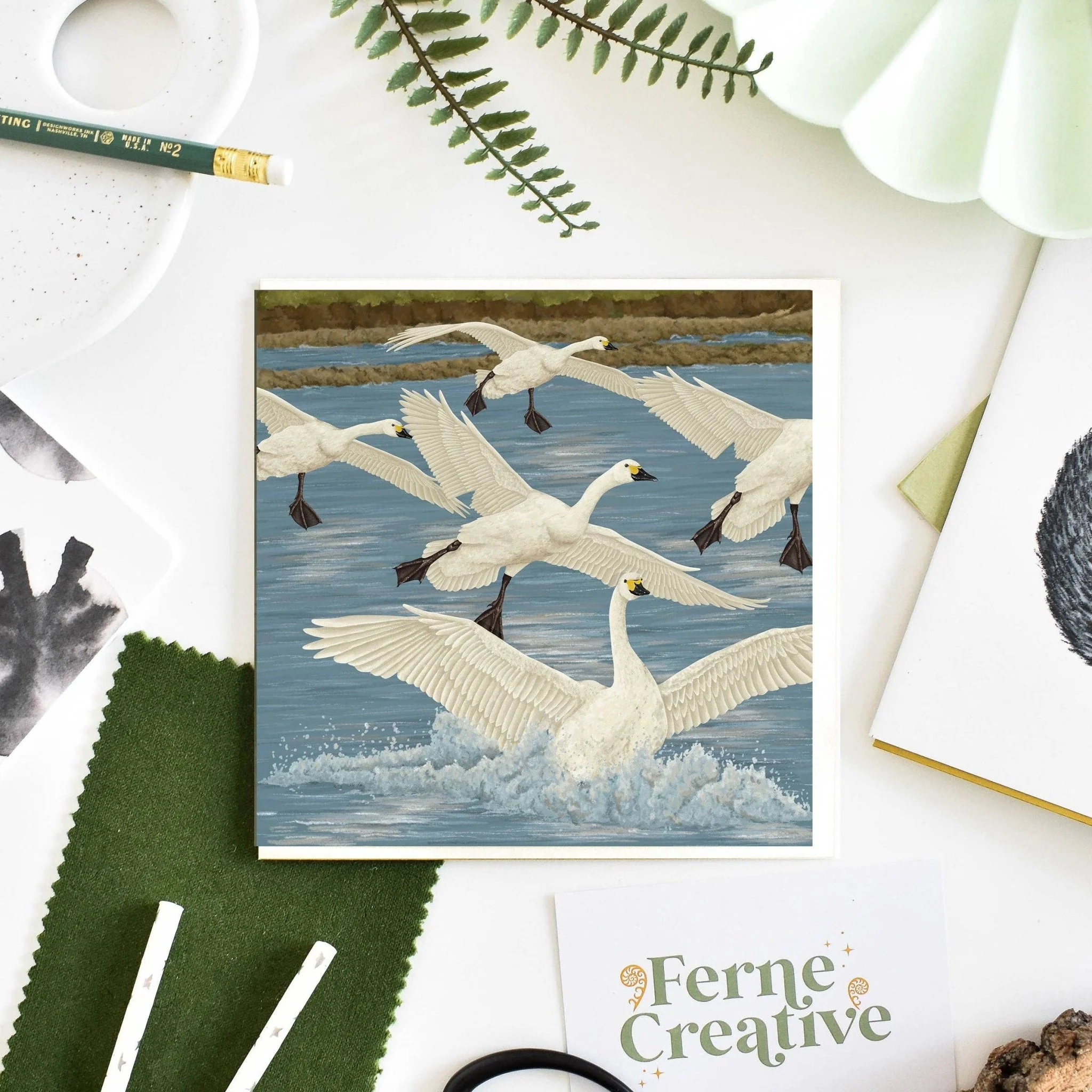 'Arrival of Bewick's Swans' Illustrated Greetings Card