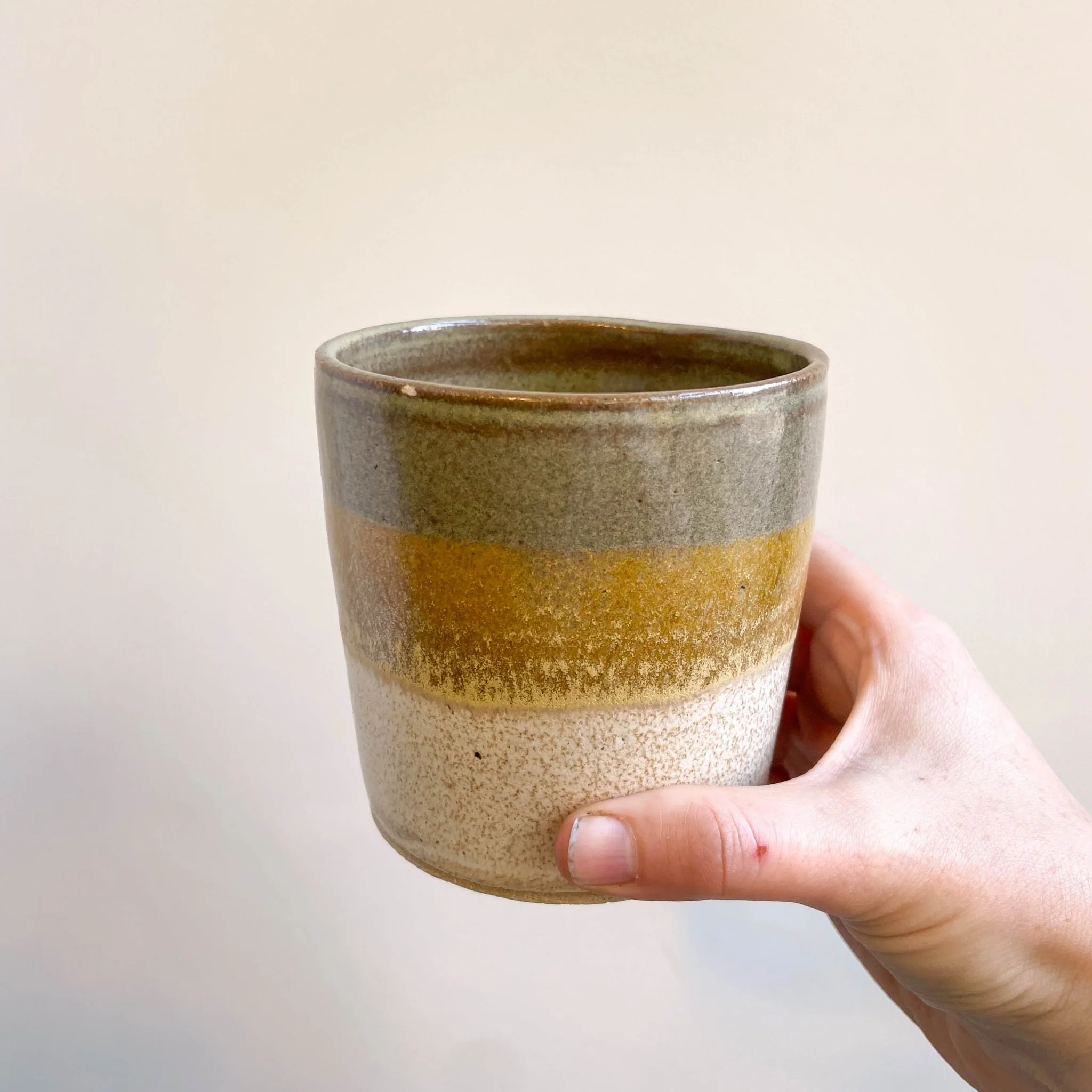 Bamboo - Green, Yellow & Cream Handmade Ceramic Plant Pot