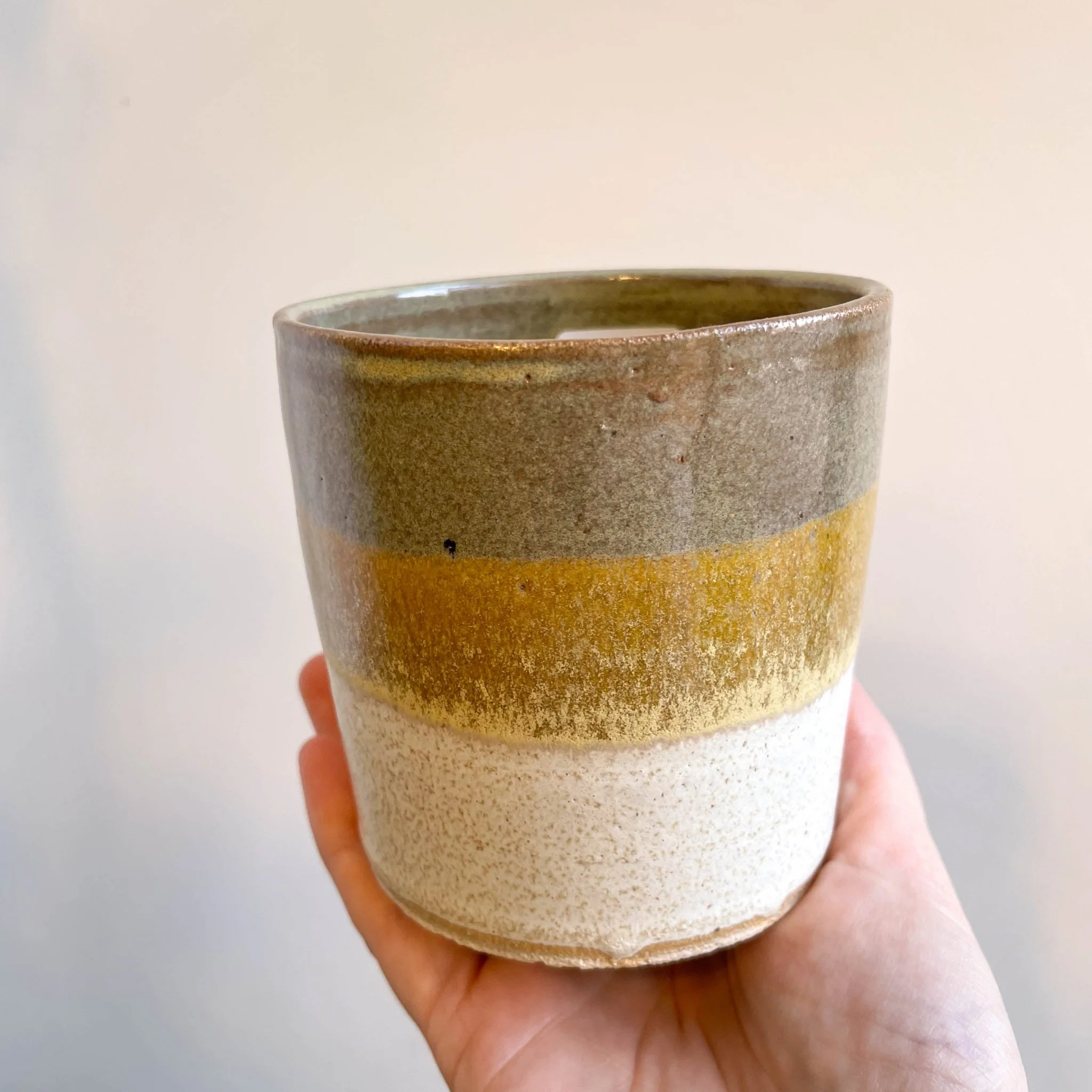 Bamboo - Green, Yellow & Cream Handmade Ceramic Plant Pot - Image 2