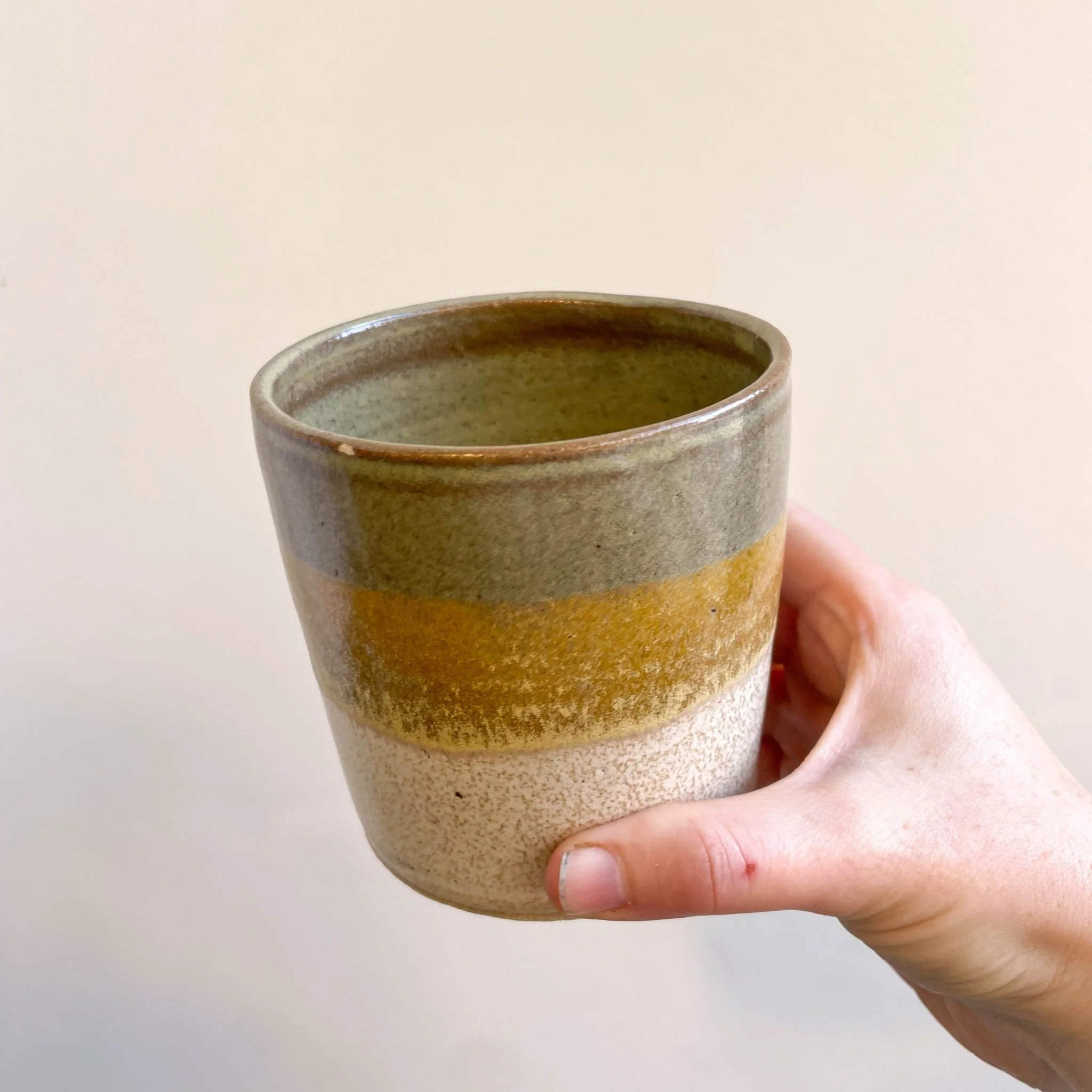 Bamboo - Green, Yellow & Cream Handmade Ceramic Plant Pot - Image 3