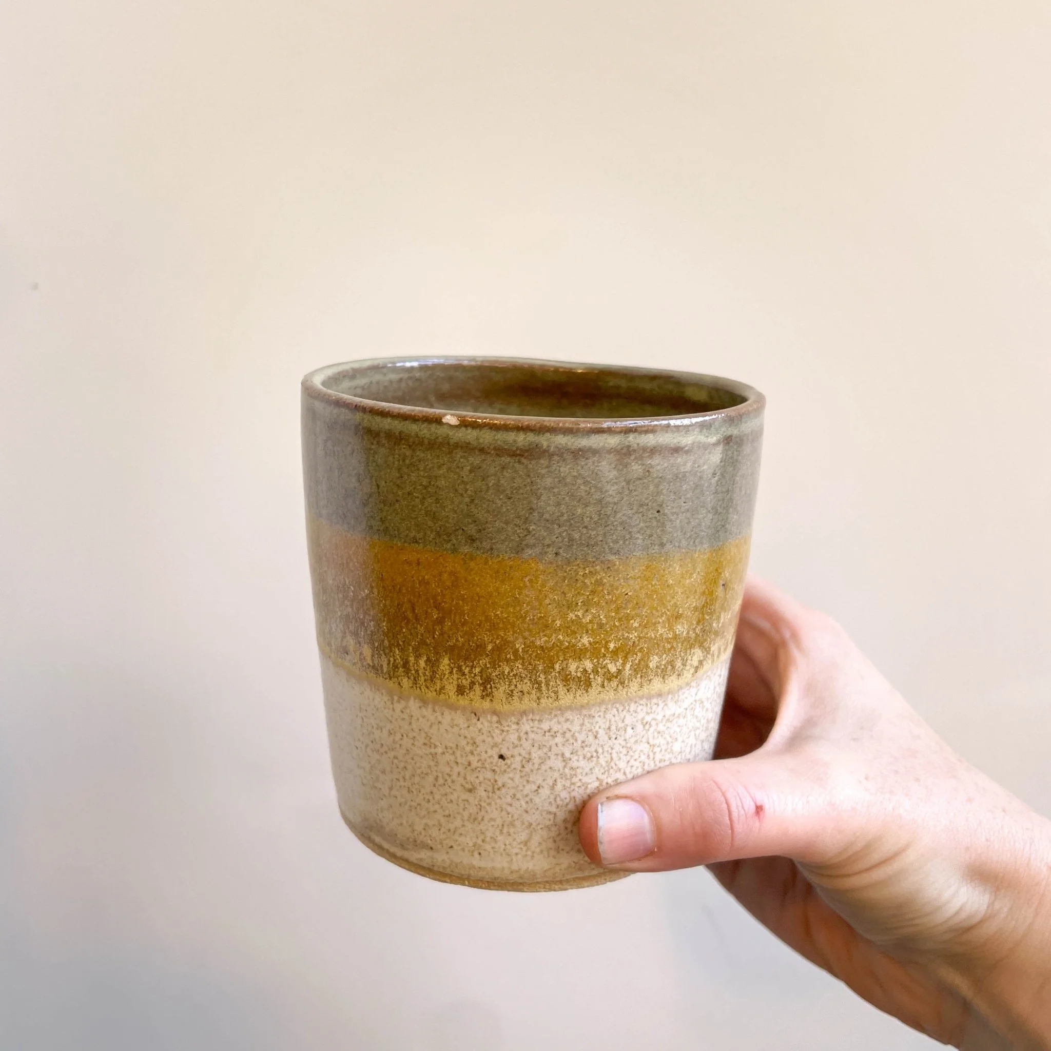 Bamboo - Green, Yellow & Cream Handmade Ceramic Plant Pot - Image 4