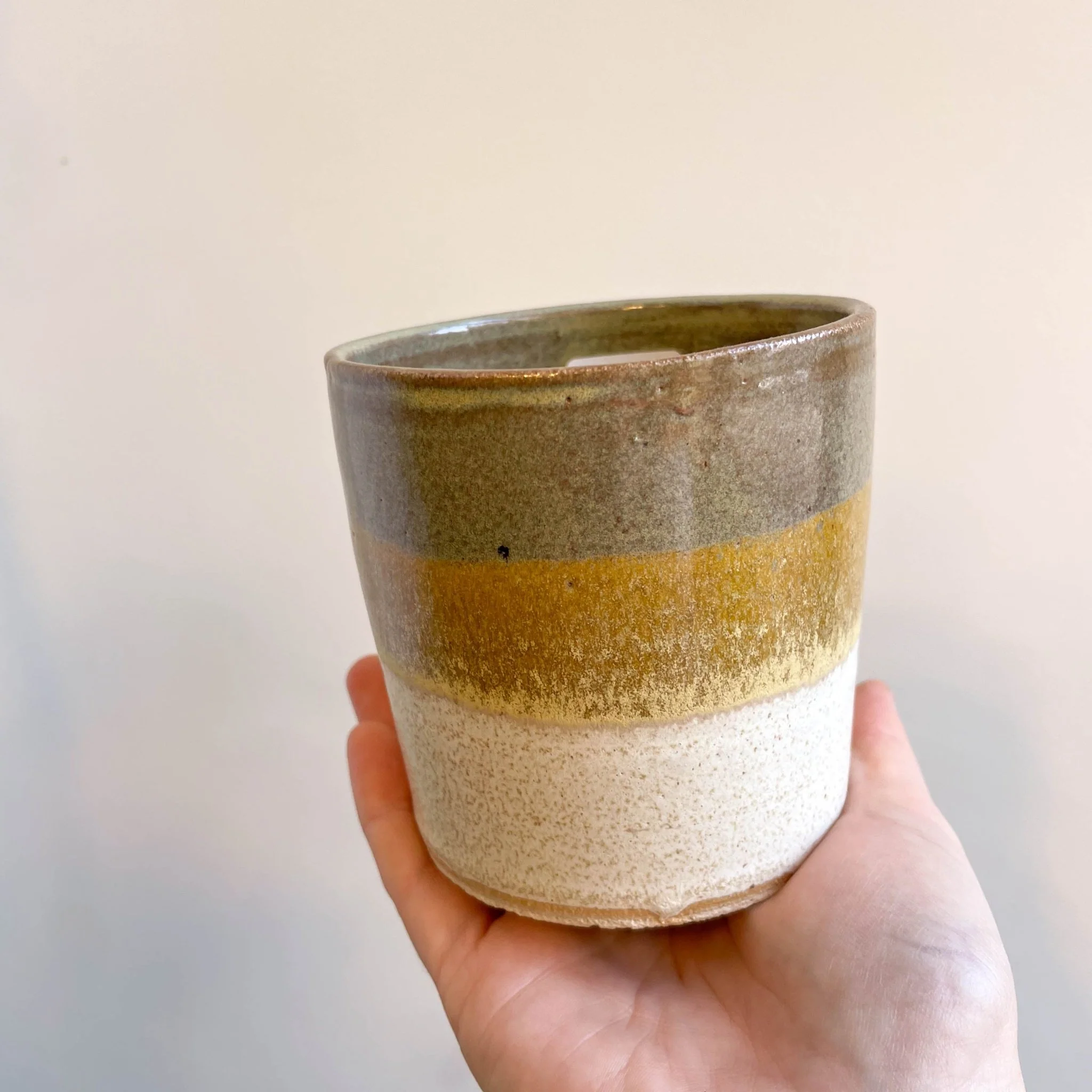 Bamboo - Green, Yellow & Cream Handmade Ceramic Plant Pot - Image 7