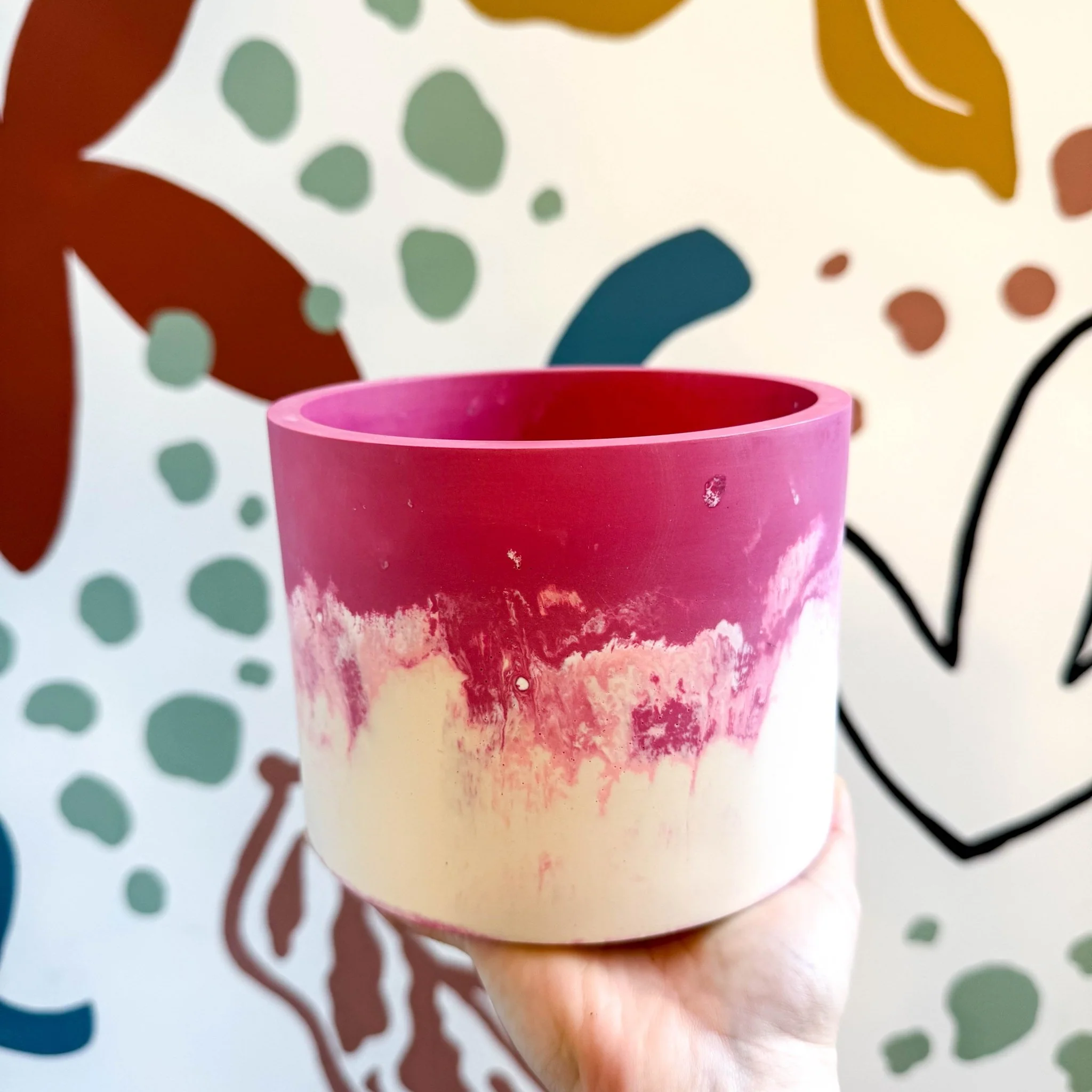 Berry Pink, Pale Pink and Putty Jesmonite Pot