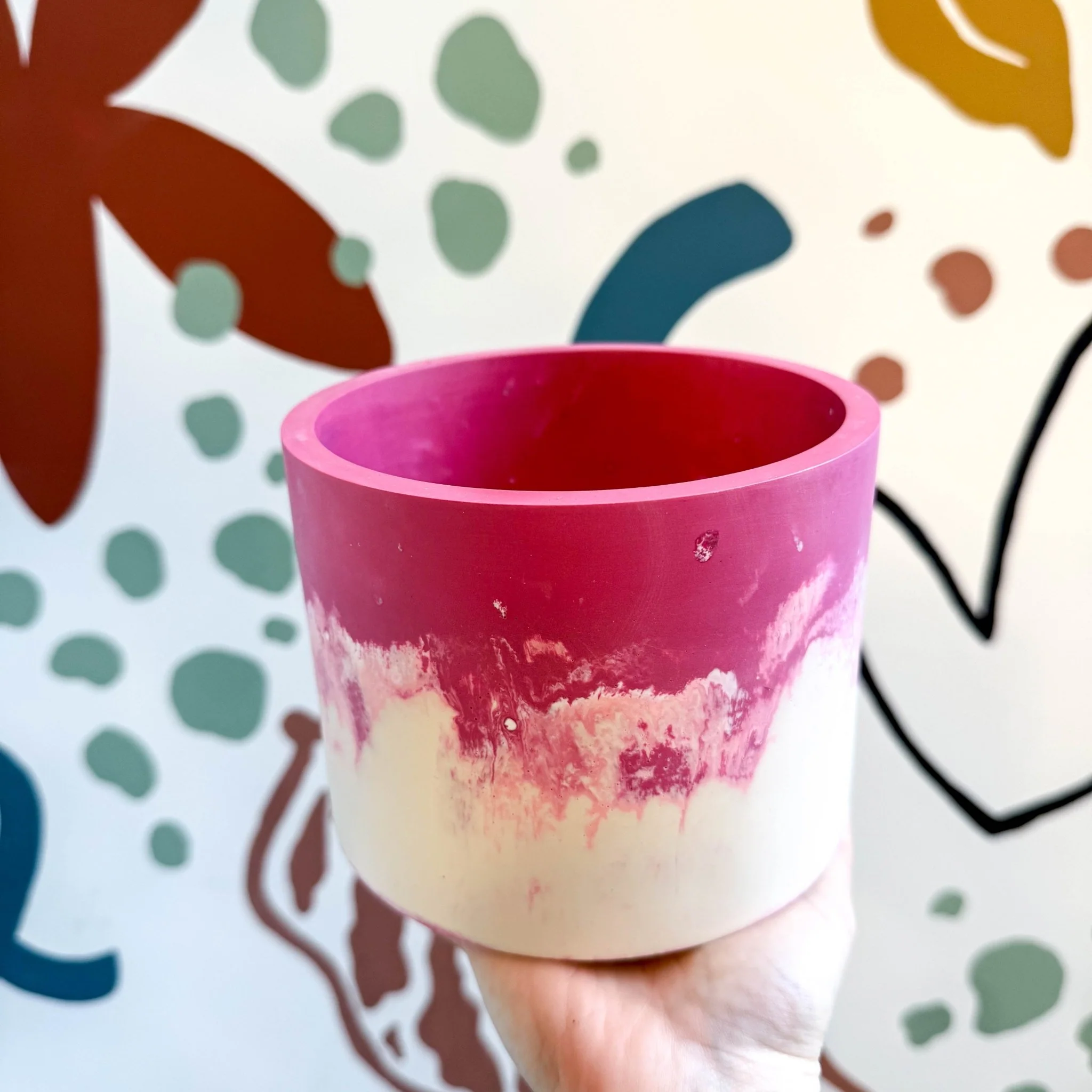 Berry Pink, Pale Pink and Putty Jesmonite Pot - Image 2