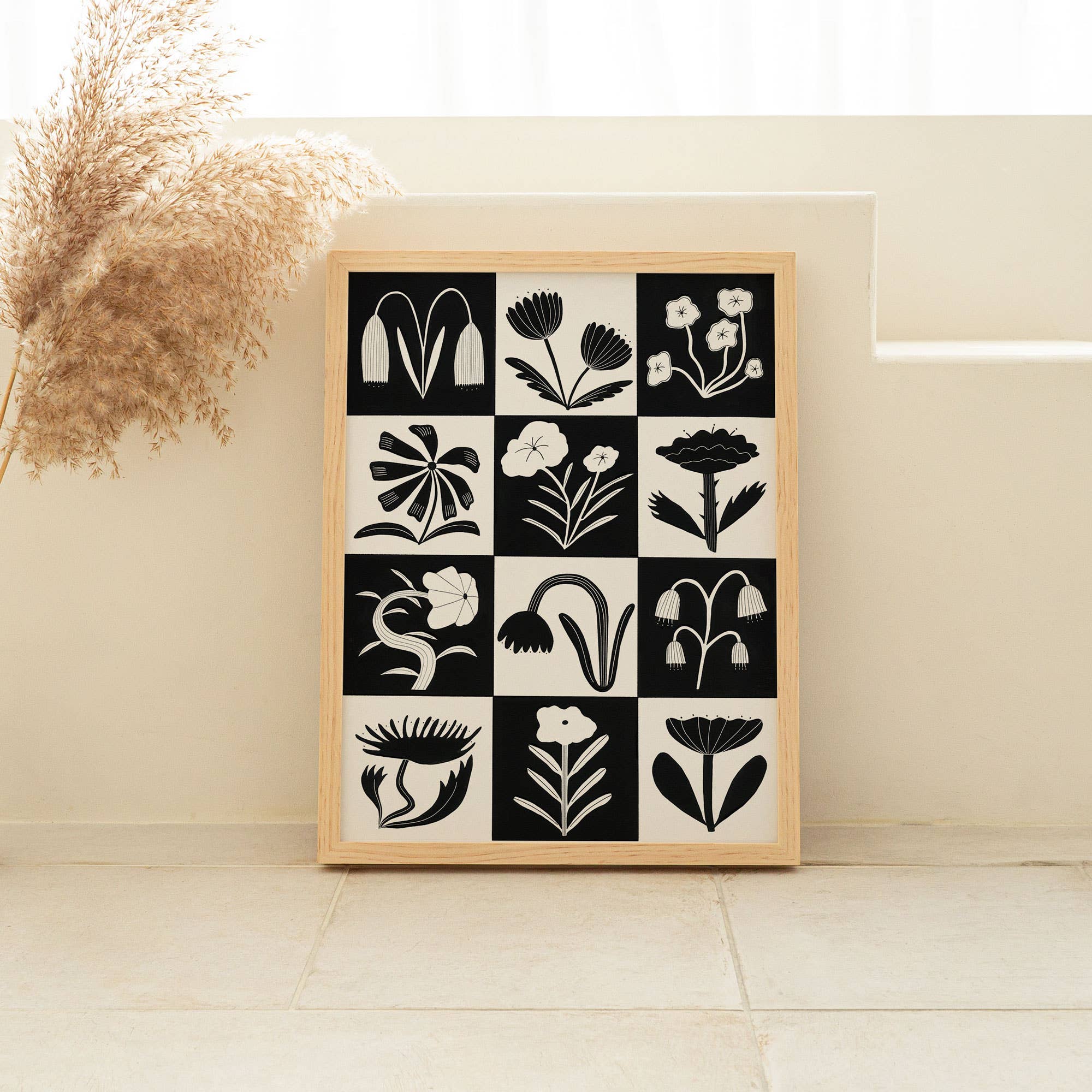 Black And White Flowers Monochrome Art Print - Image 2