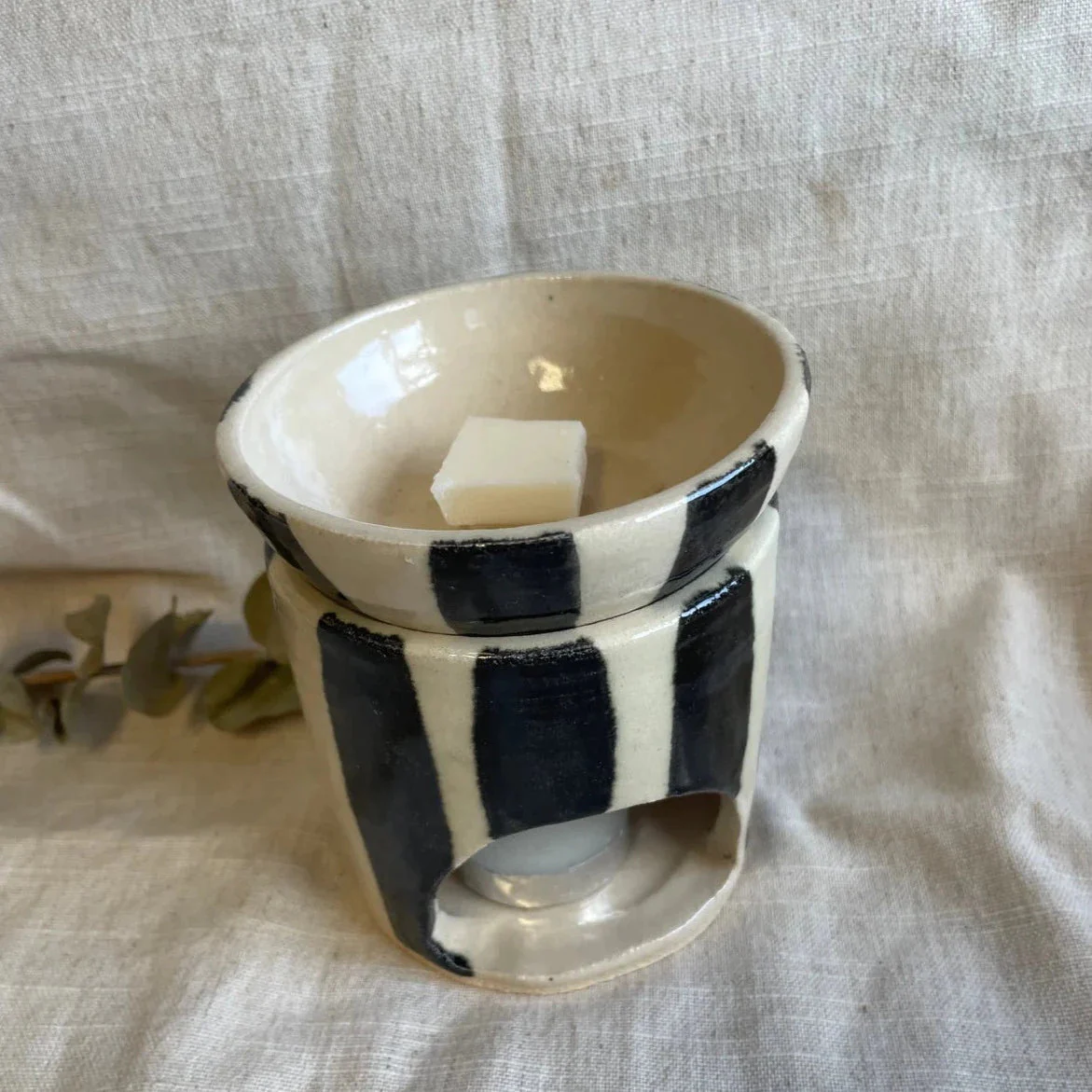 Black and White Stripe Ceramic Wax Melt or Essential Oil Burner - Image 2