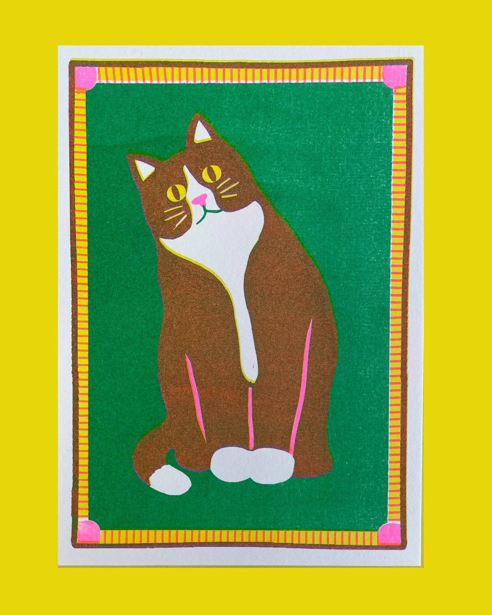 Black Cat Mini Risograph A5 Print