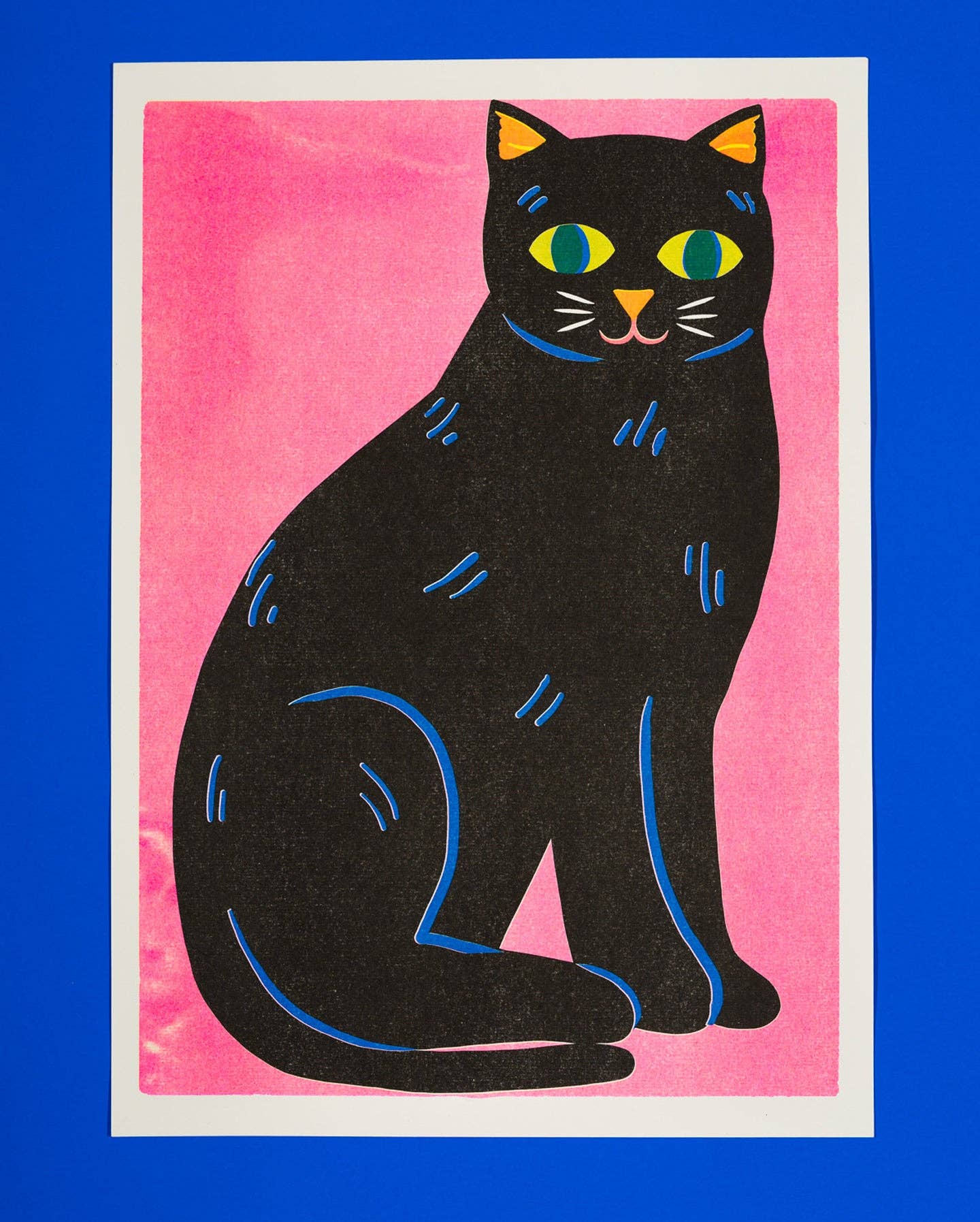 Black Cat Risograph A3 Print