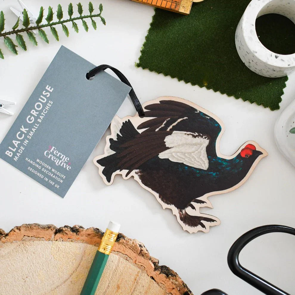Black Grouse Wooden Hanging Decoration – Displaying Male in Birch Plywood