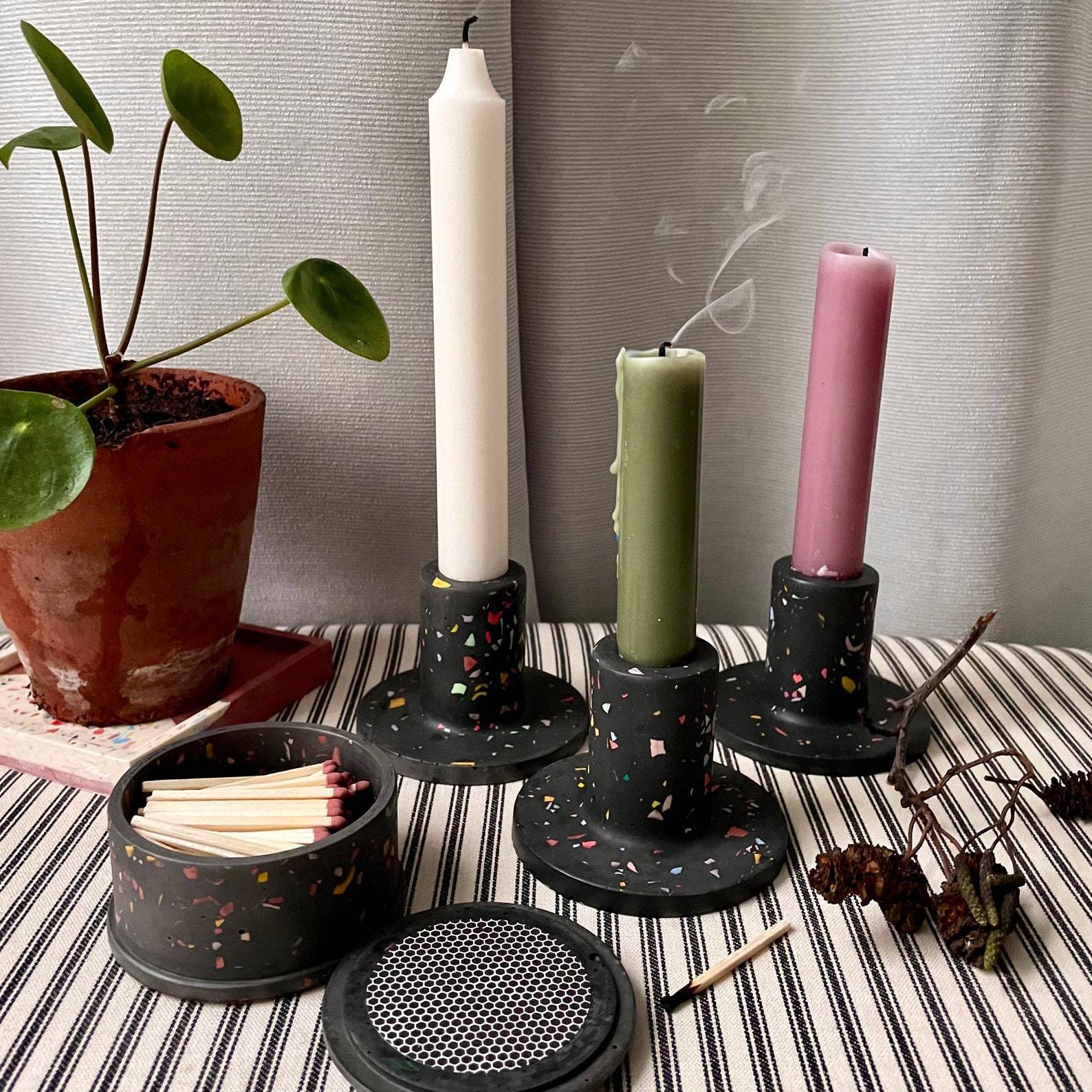 Black Terrazzo Jesmonite Candle Stick Holder