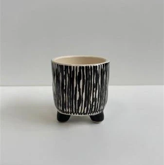 Black & White Ceramic Pot – Brushstroke