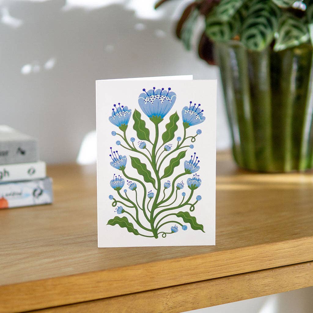 Blue Poppies Botanical Greetings Card