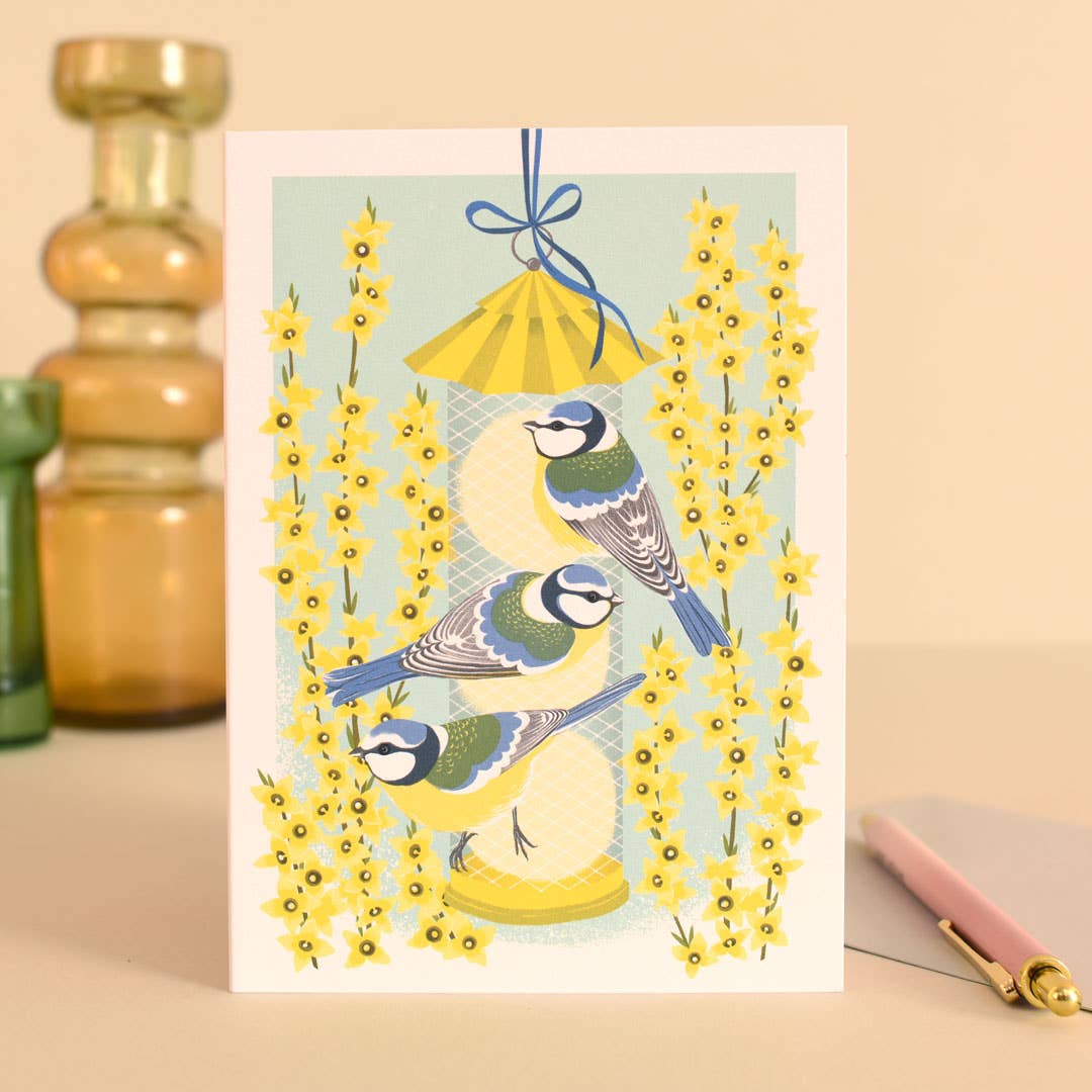 Blue Tits & Forsythia | Everyday greetings card | Bird lover - Image 3