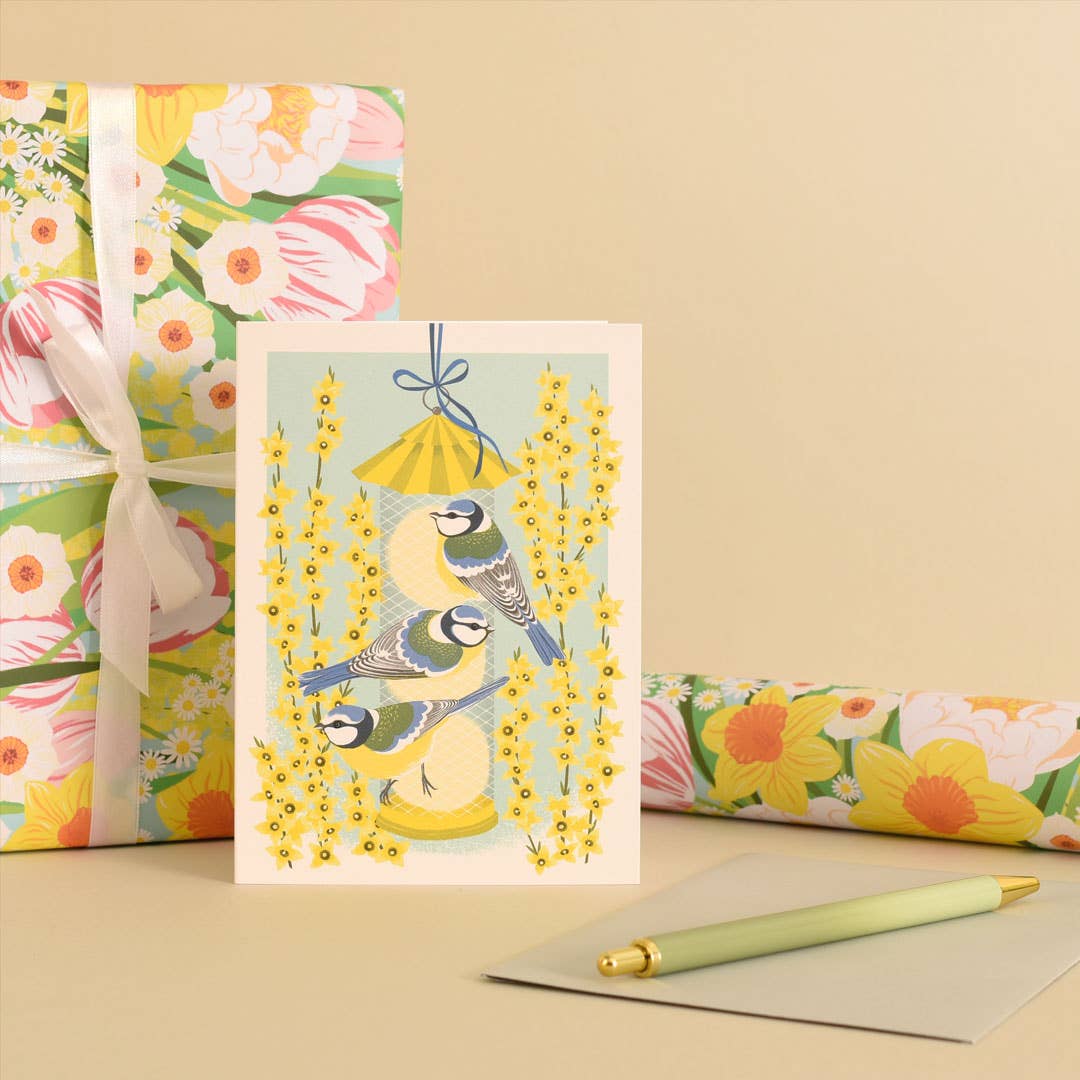 Blue Tits & Forsythia | Everyday greetings card | Bird lover - Image 4