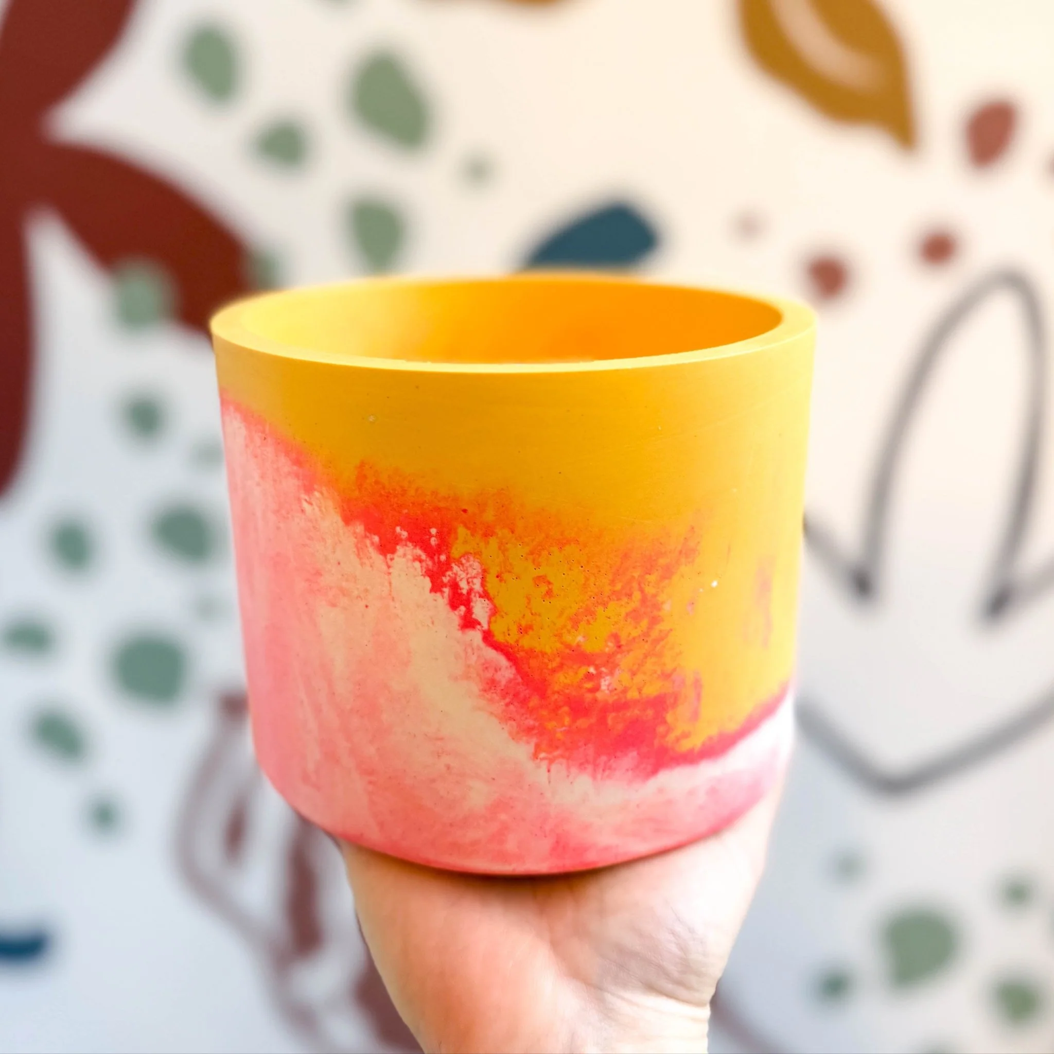 Bright Yellow, Neon Pink and Putty Jesmonite Pot