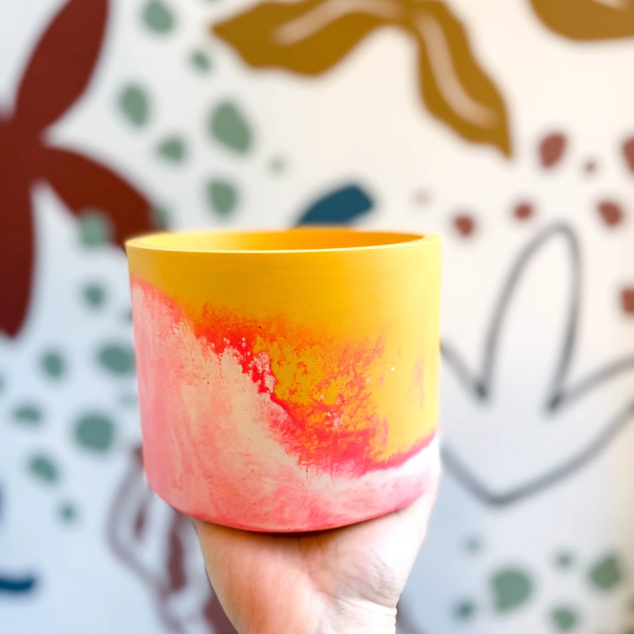 Bright Yellow, Neon Pink and Putty Jesmonite Pot - Image 2