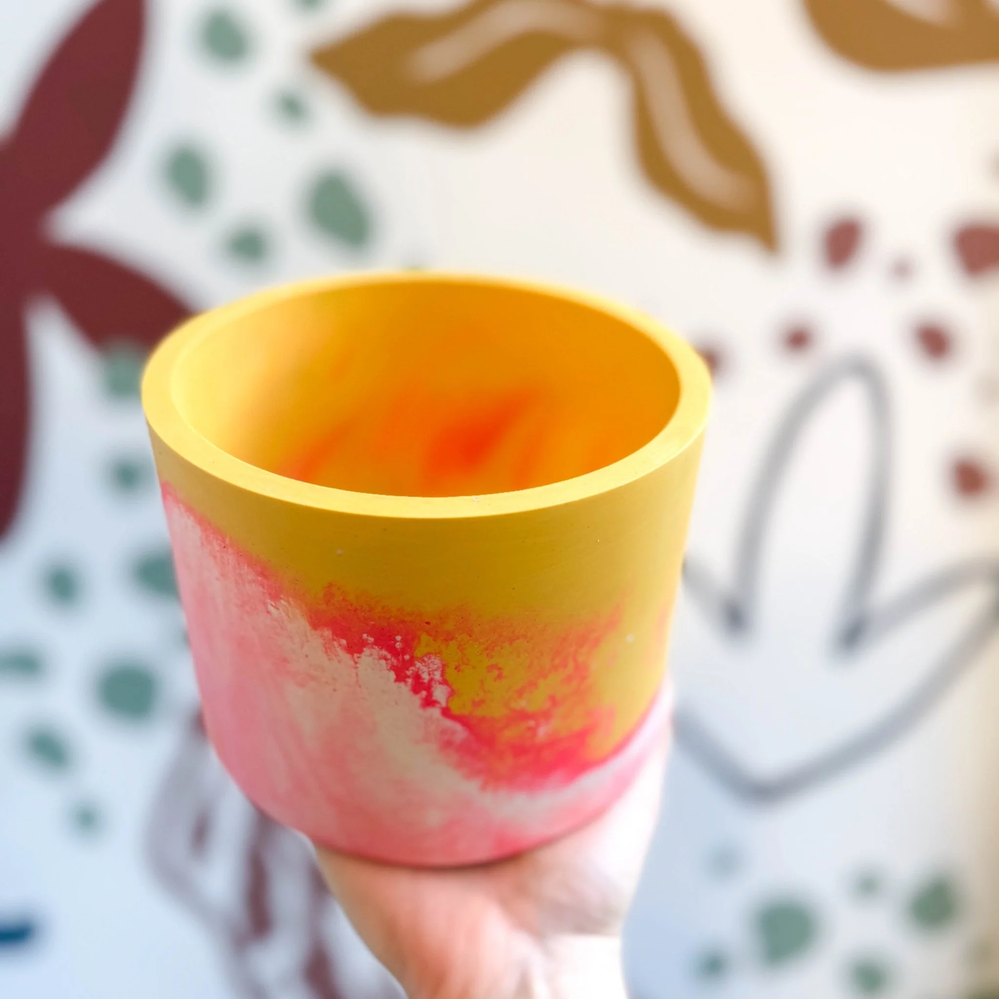 Bright Yellow, Neon Pink and Putty Jesmonite Pot - Image 3