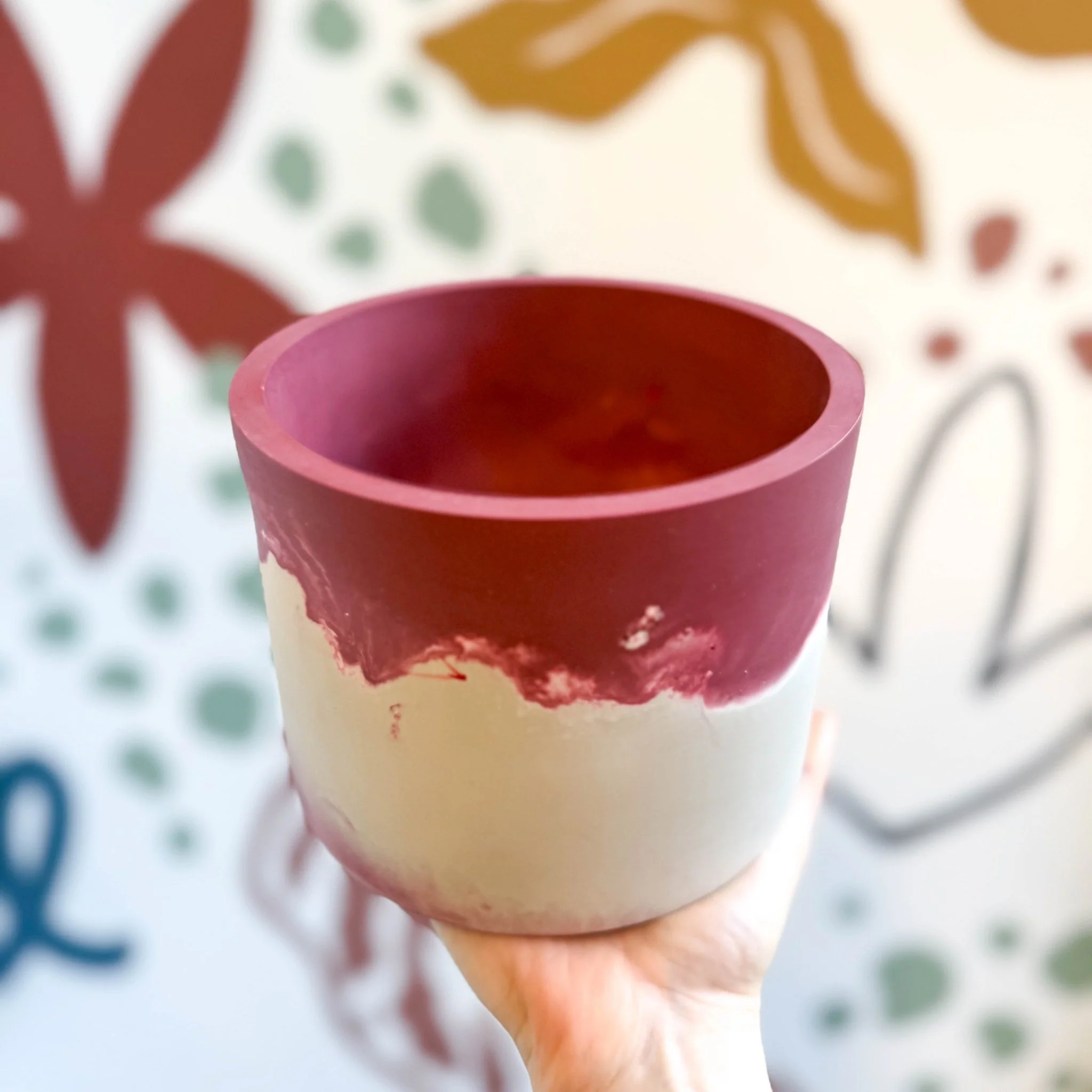 Burgundy Purple and Putty Jesmonite Pot