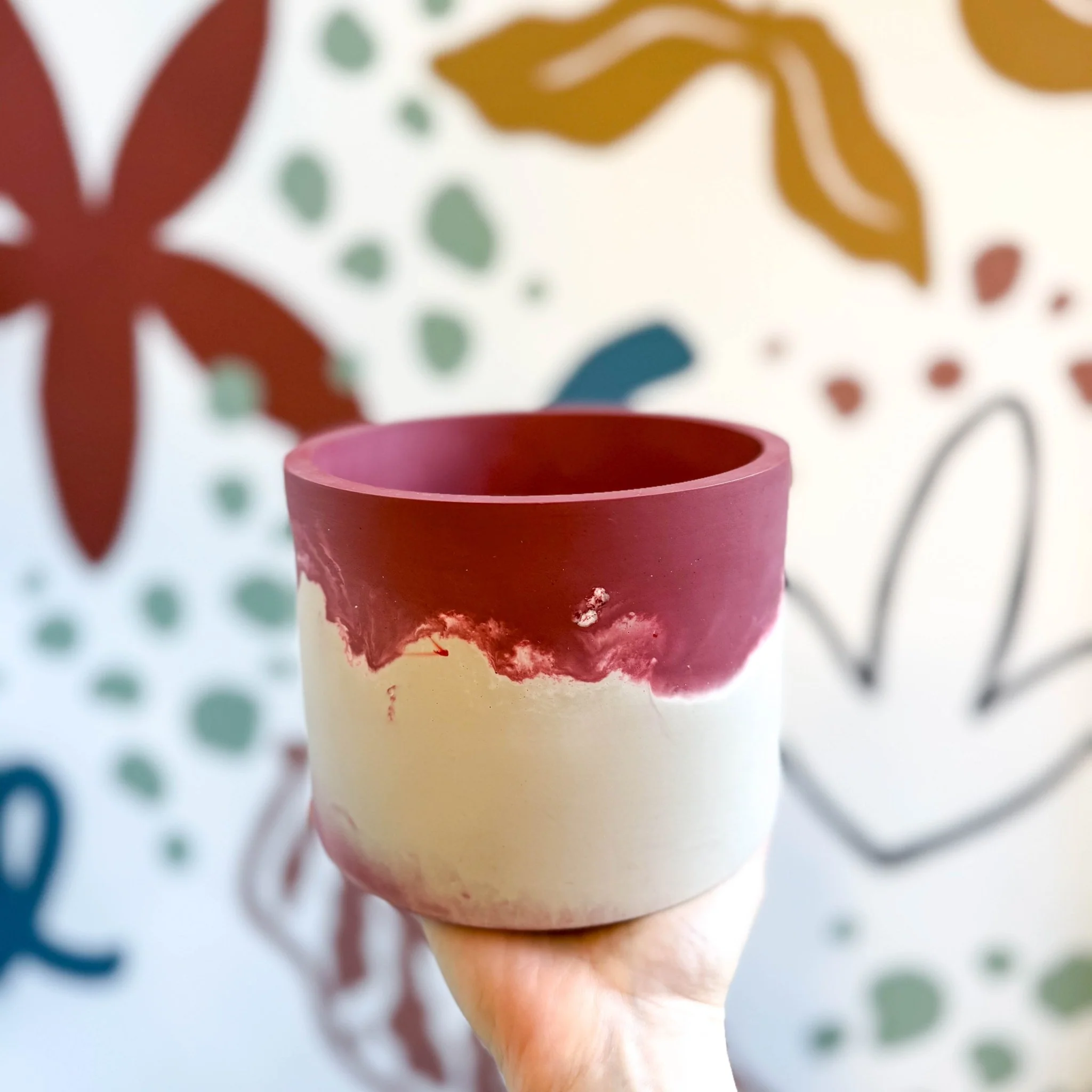 Burgundy Purple and Putty Jesmonite Pot - Image 4