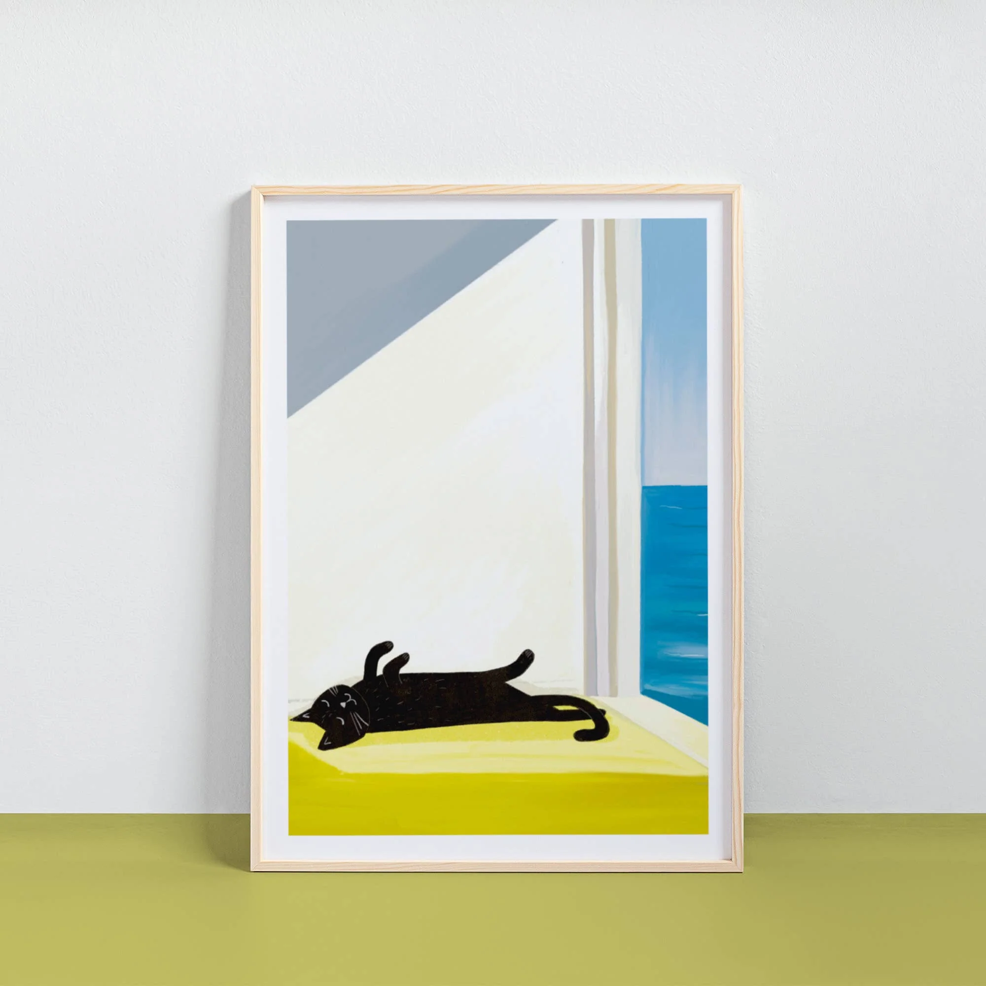 Niaski Cat Bathing by the Sea Art Print – Inspired by Edward Hopper