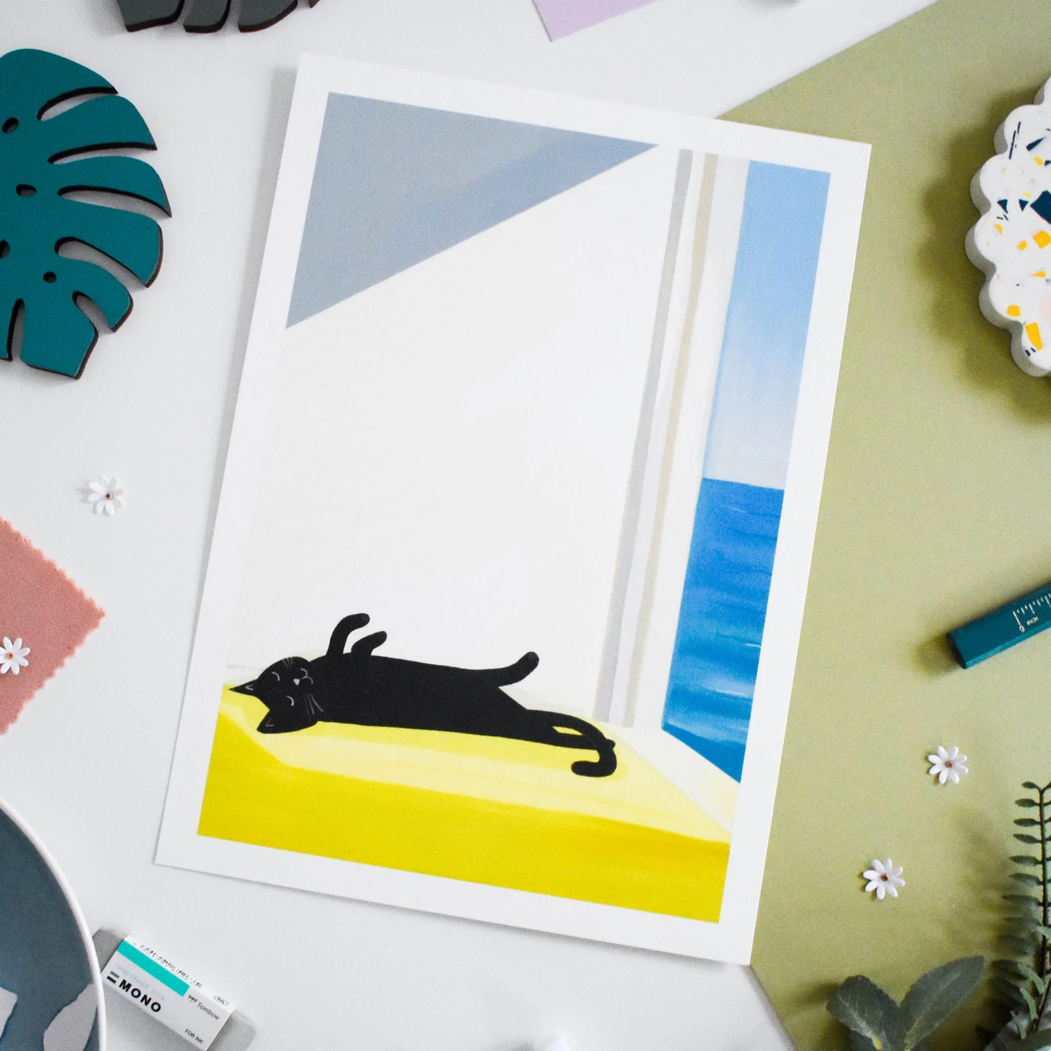 Niaski Cat Bathing by the Sea Art Print – Inspired by Edward Hopper - Image 2