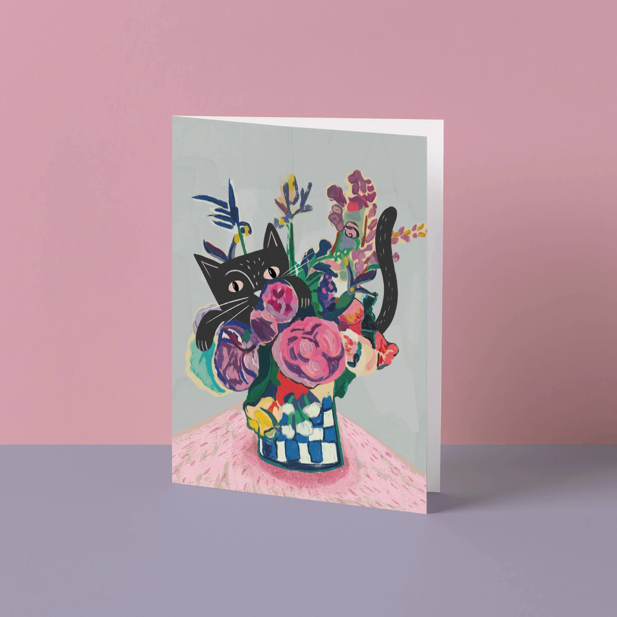 Catisse - Flowers and Cat Greetings Card