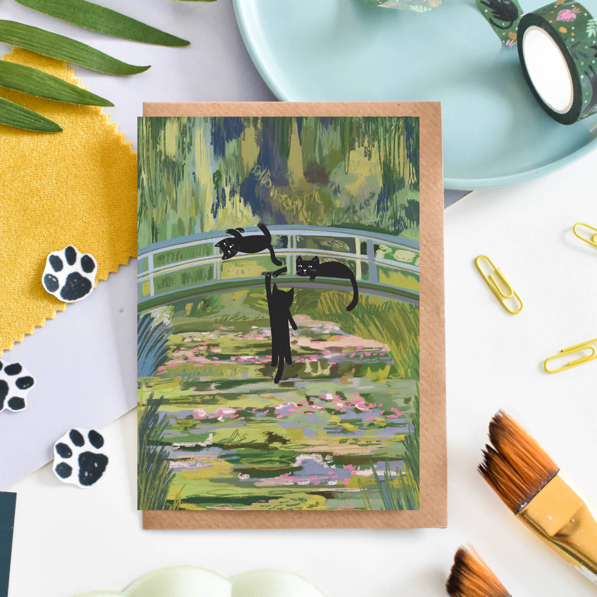 Clawed Monet Bridge of Cats Greetings Card - Image 2