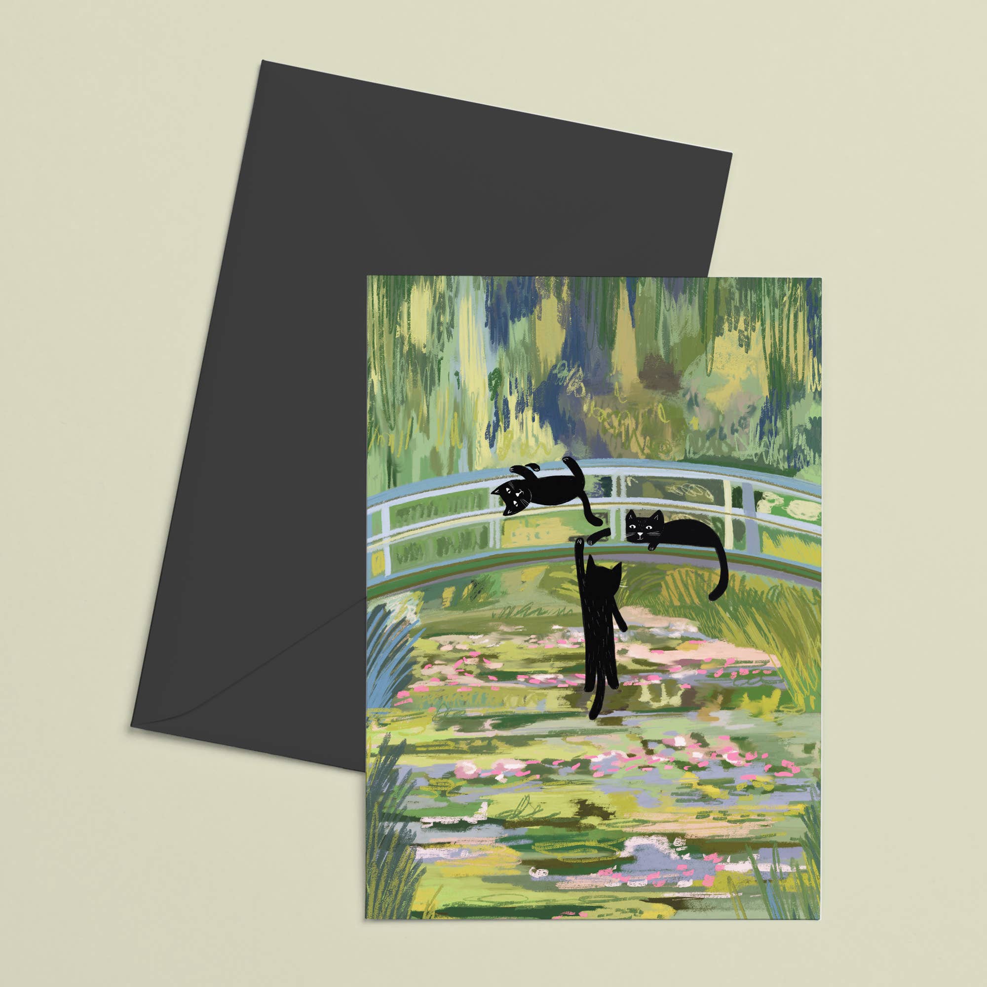 Clawed Monet Bridge of Cats Greetings Card - Image 3
