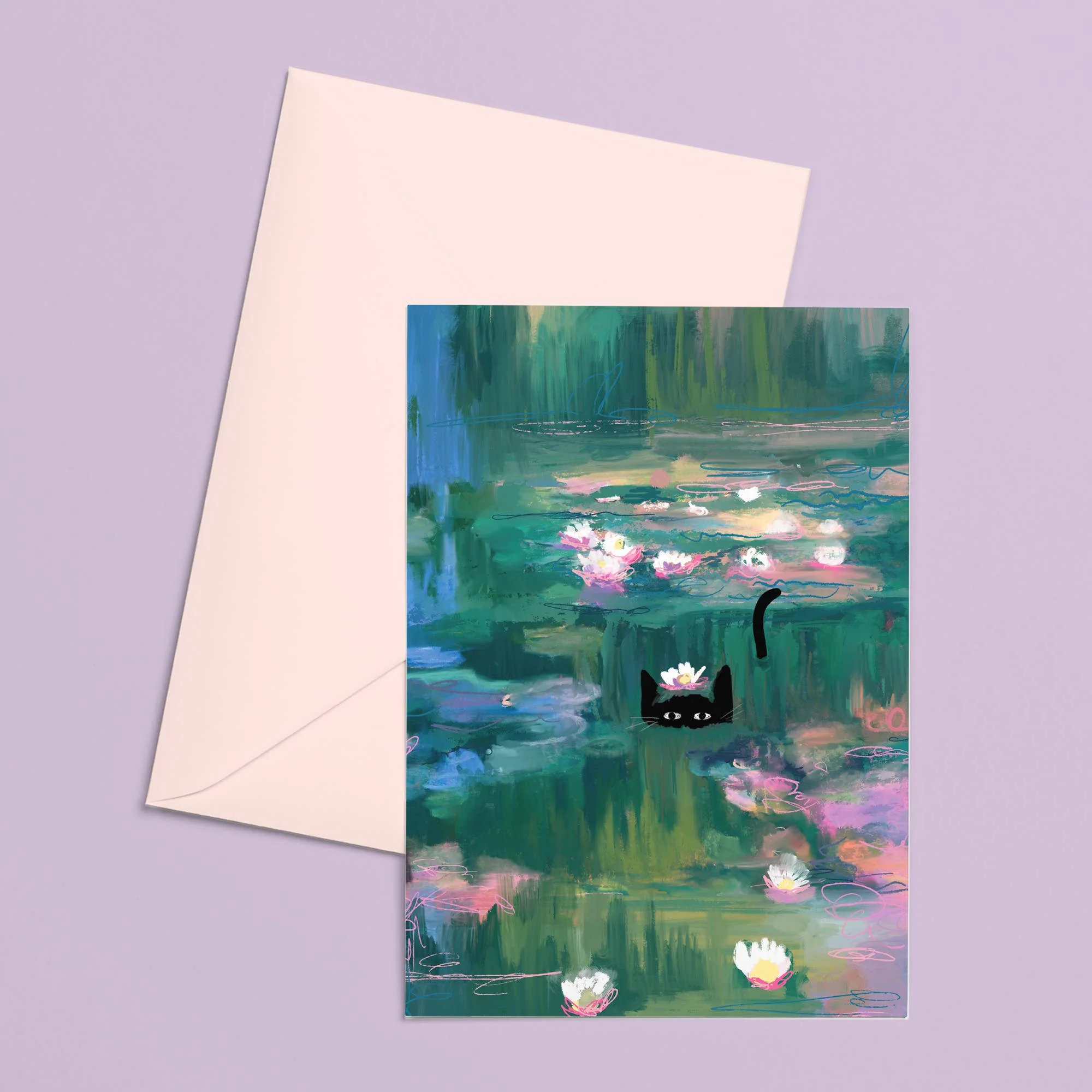 Clawed Monet Cat Greetings Card - Image 3
