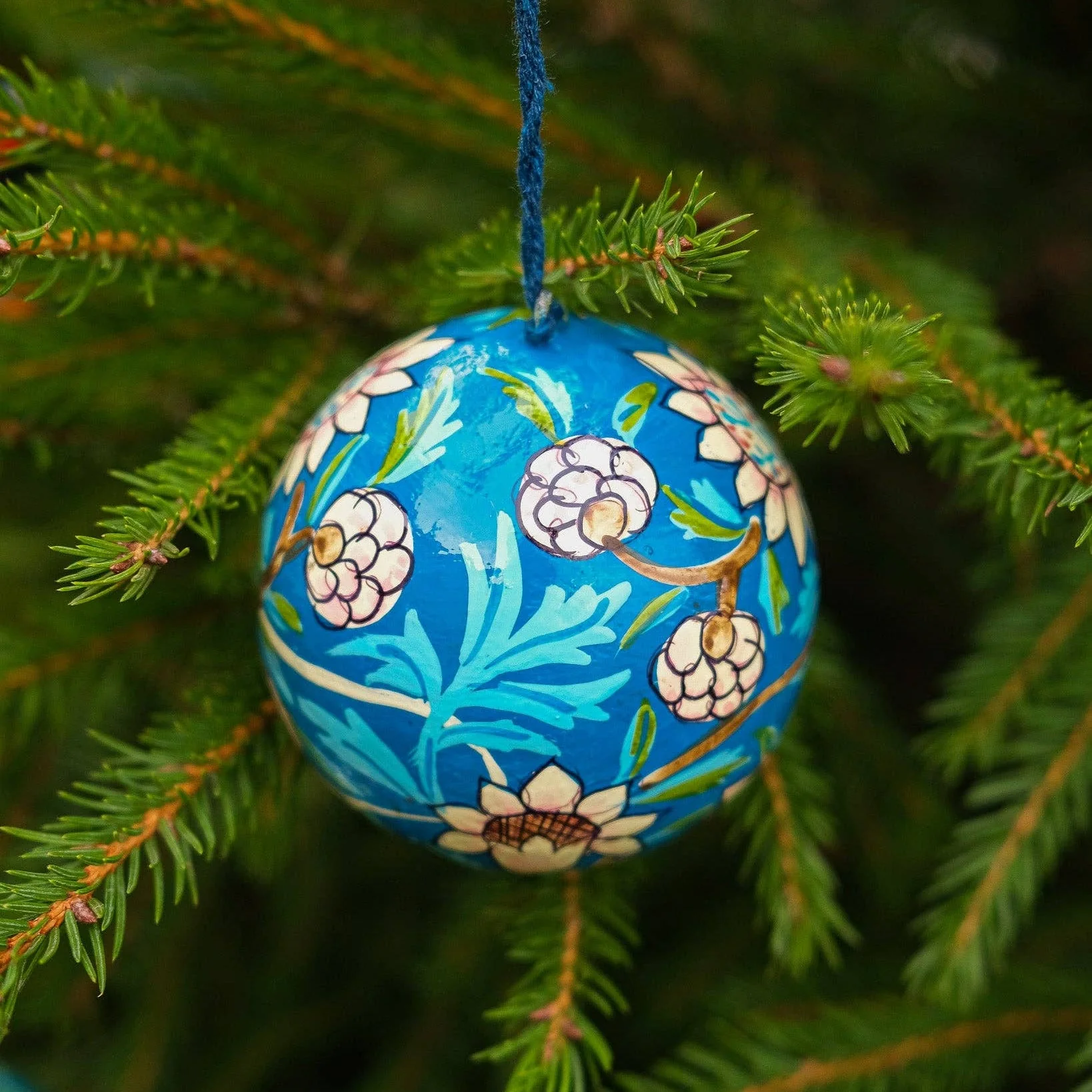 Cobalt Blue Flowers Bauble