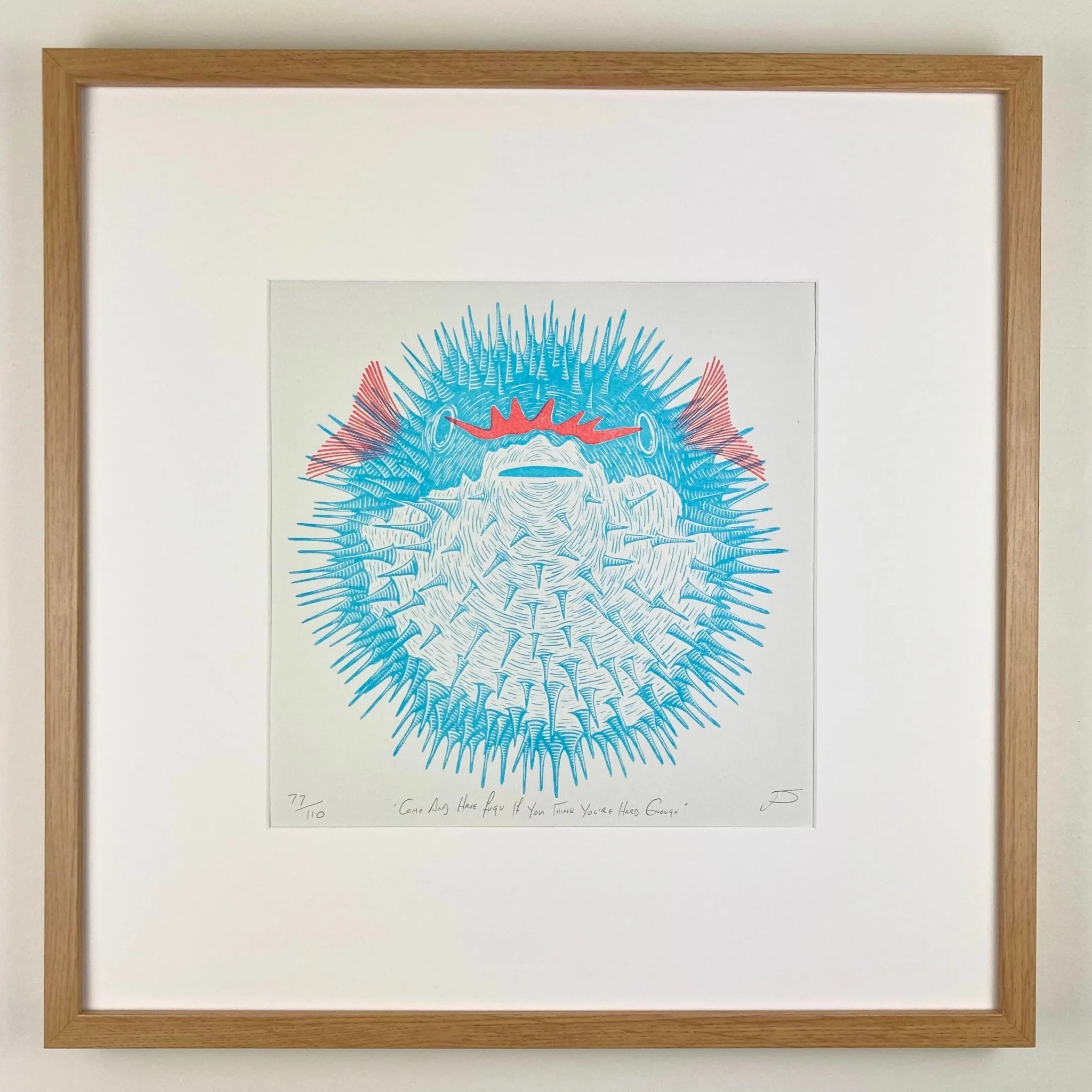 Puffer Fish 'Come And Have Fugu If You Think You’re Hard Enough' Riso Art Print