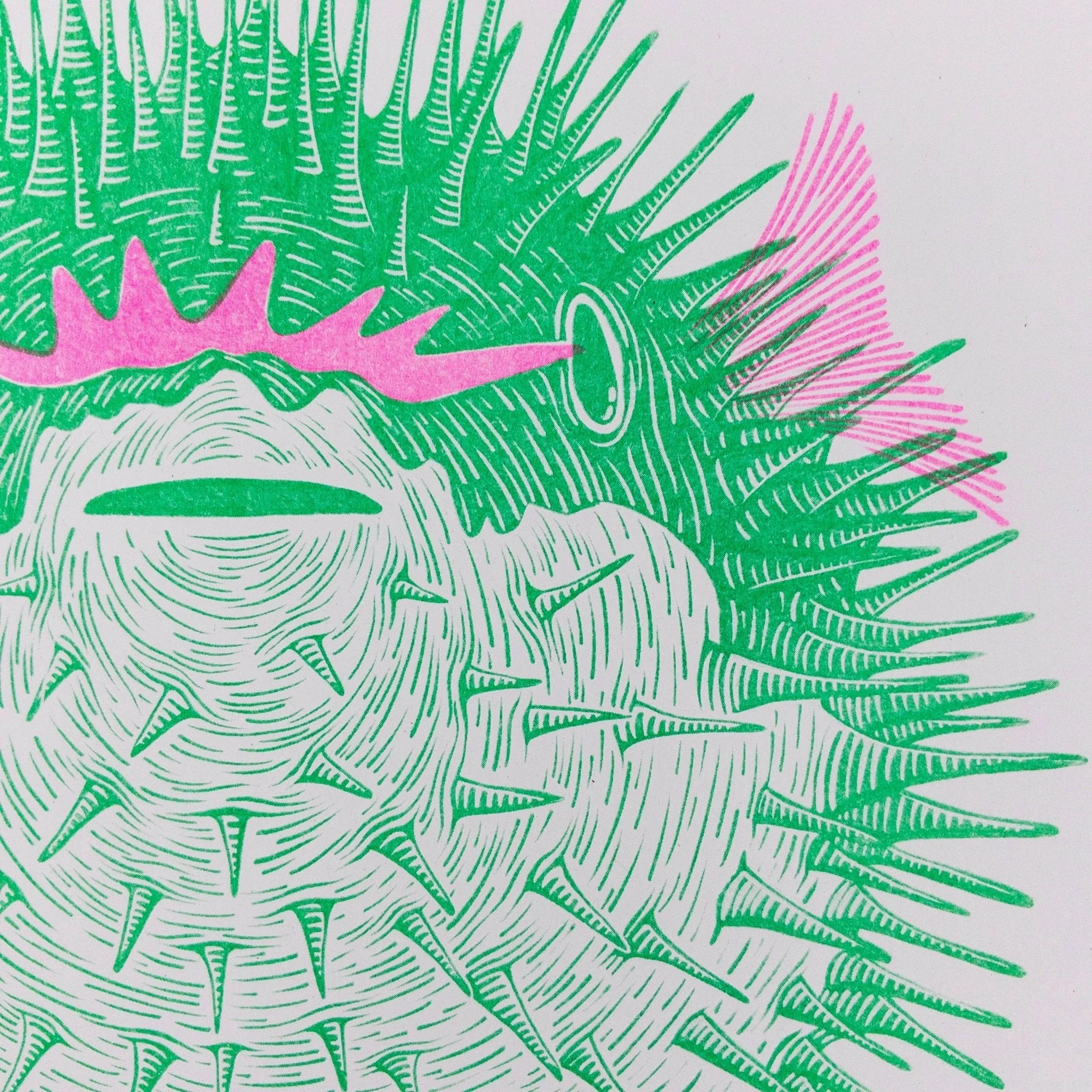 Puffer Fish 'Come And Have Fugu If You Think You’re Hard Enough' Riso Art Print - Image 4