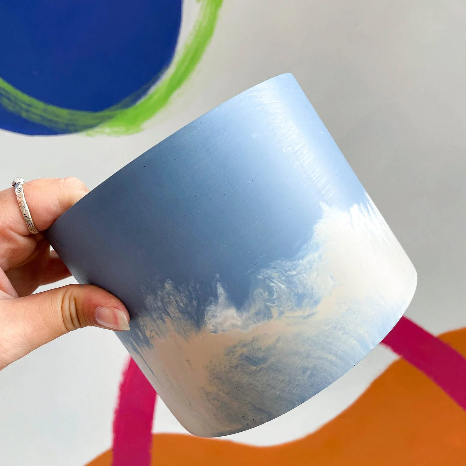 Cornflower Blue and Putty Jesmonite Pot - Image 3