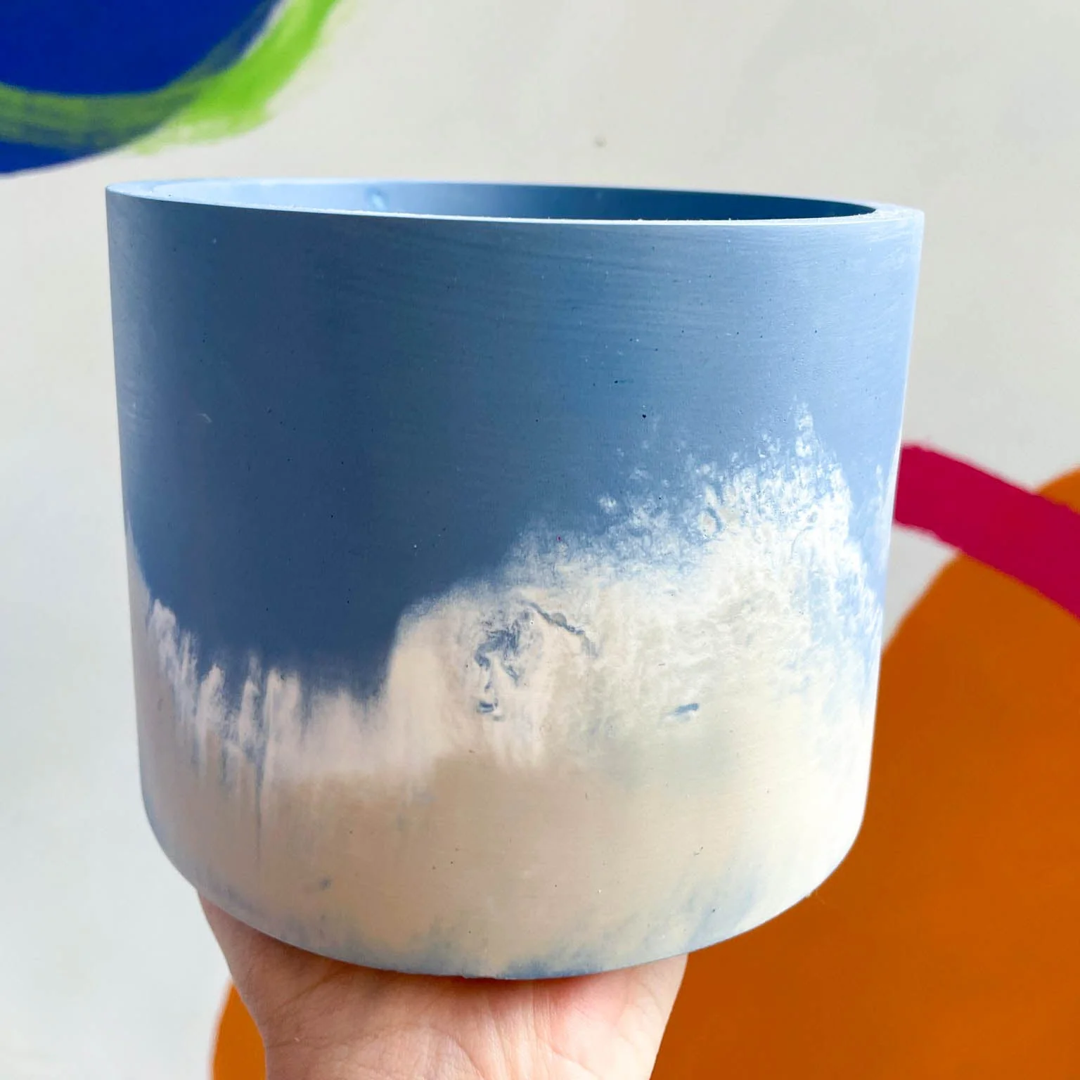 Cornflower Blue and Putty Jesmonite Pot - Image 4