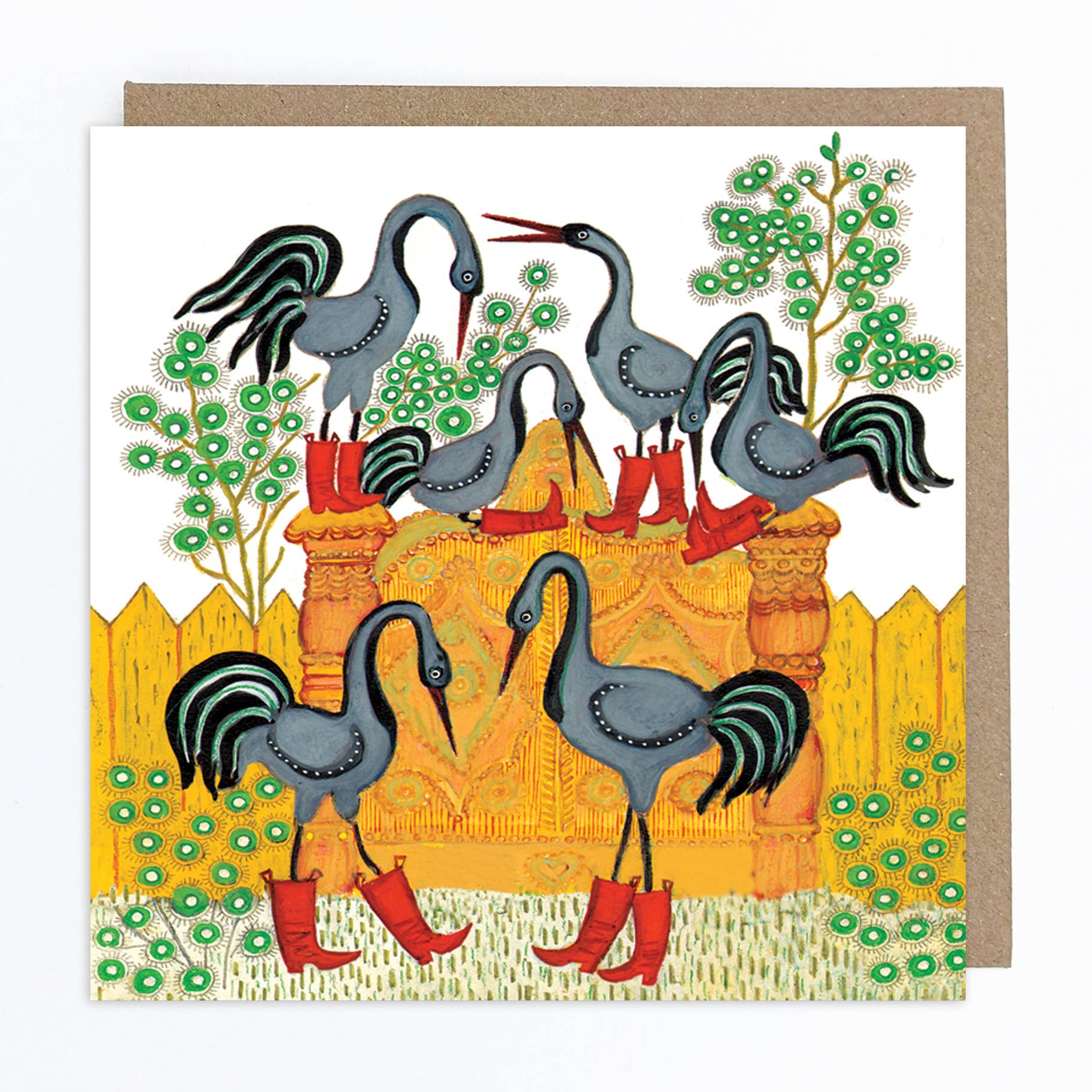 Crane Birds in Boots Greetings Card
