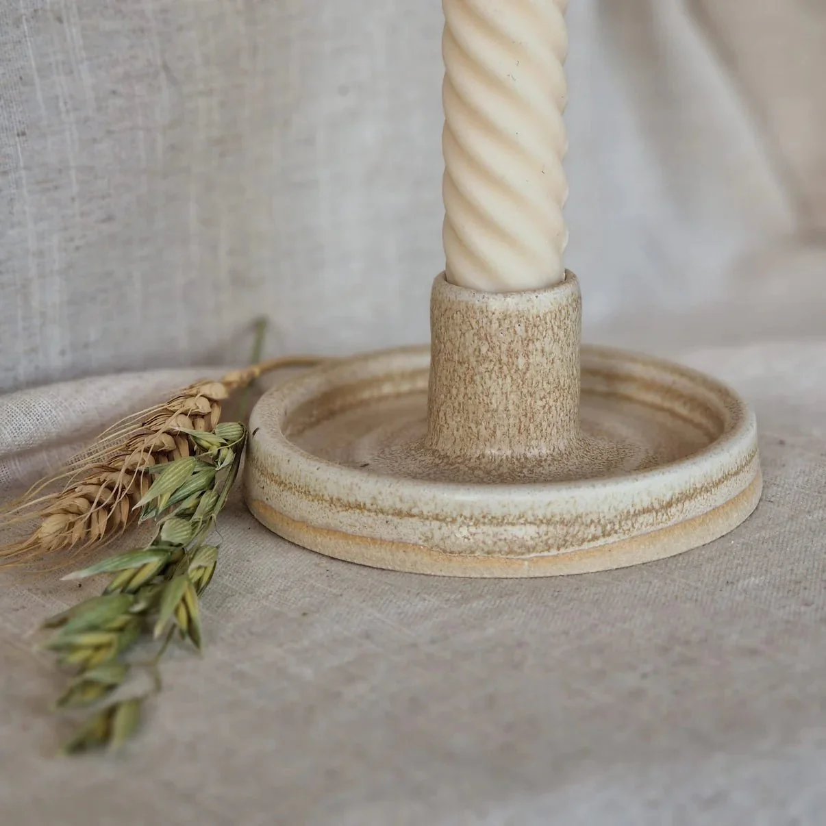 Cream Ceramic Candlestick Holder