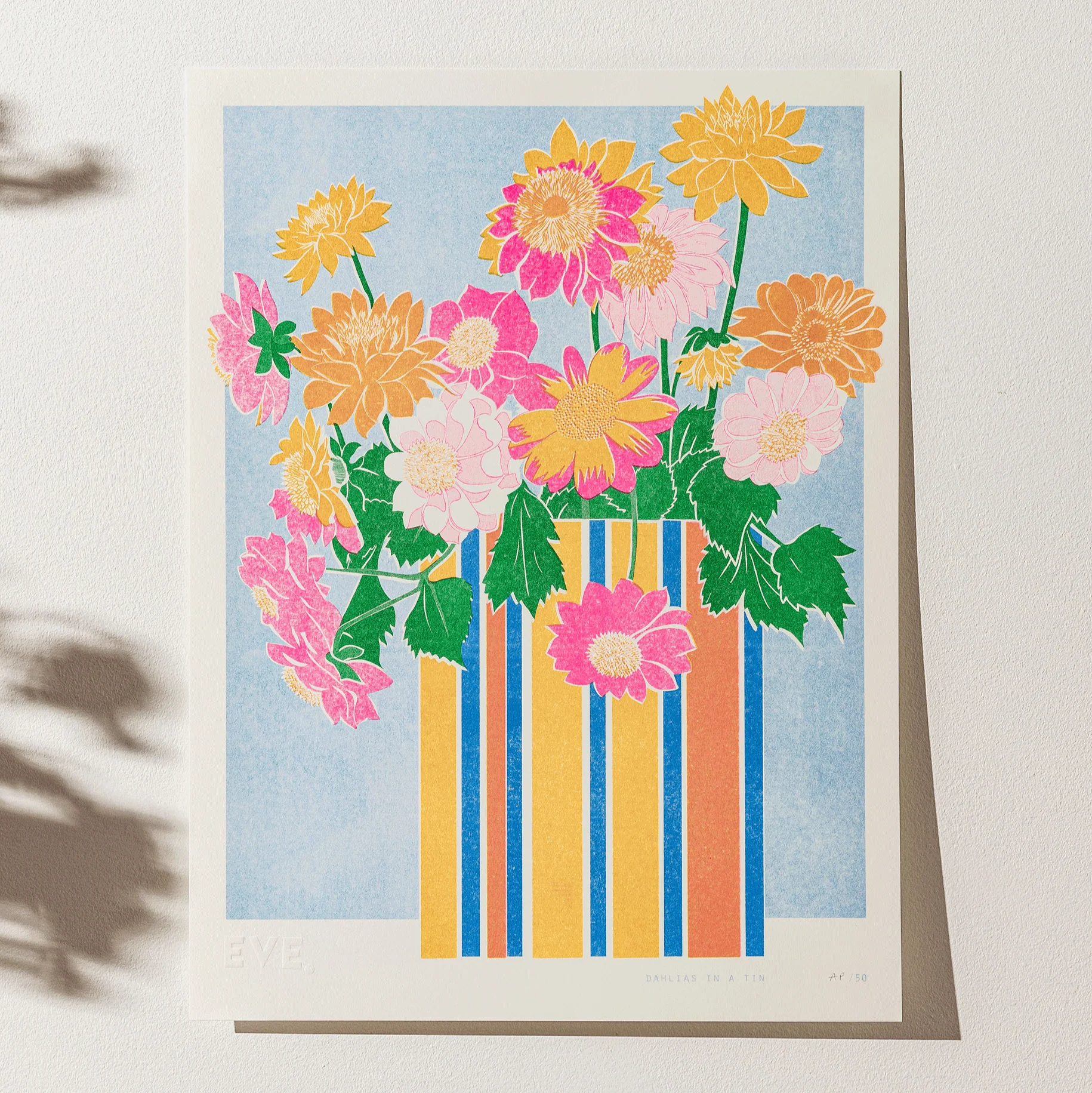 Dahlias in a Tin Risograph Print