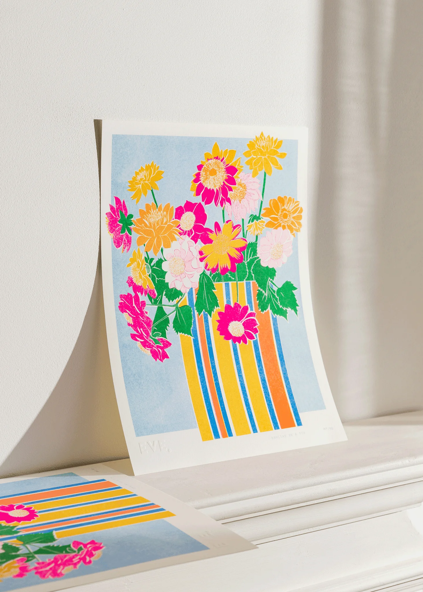 Dahlias in a Tin Risograph Print - Image 3