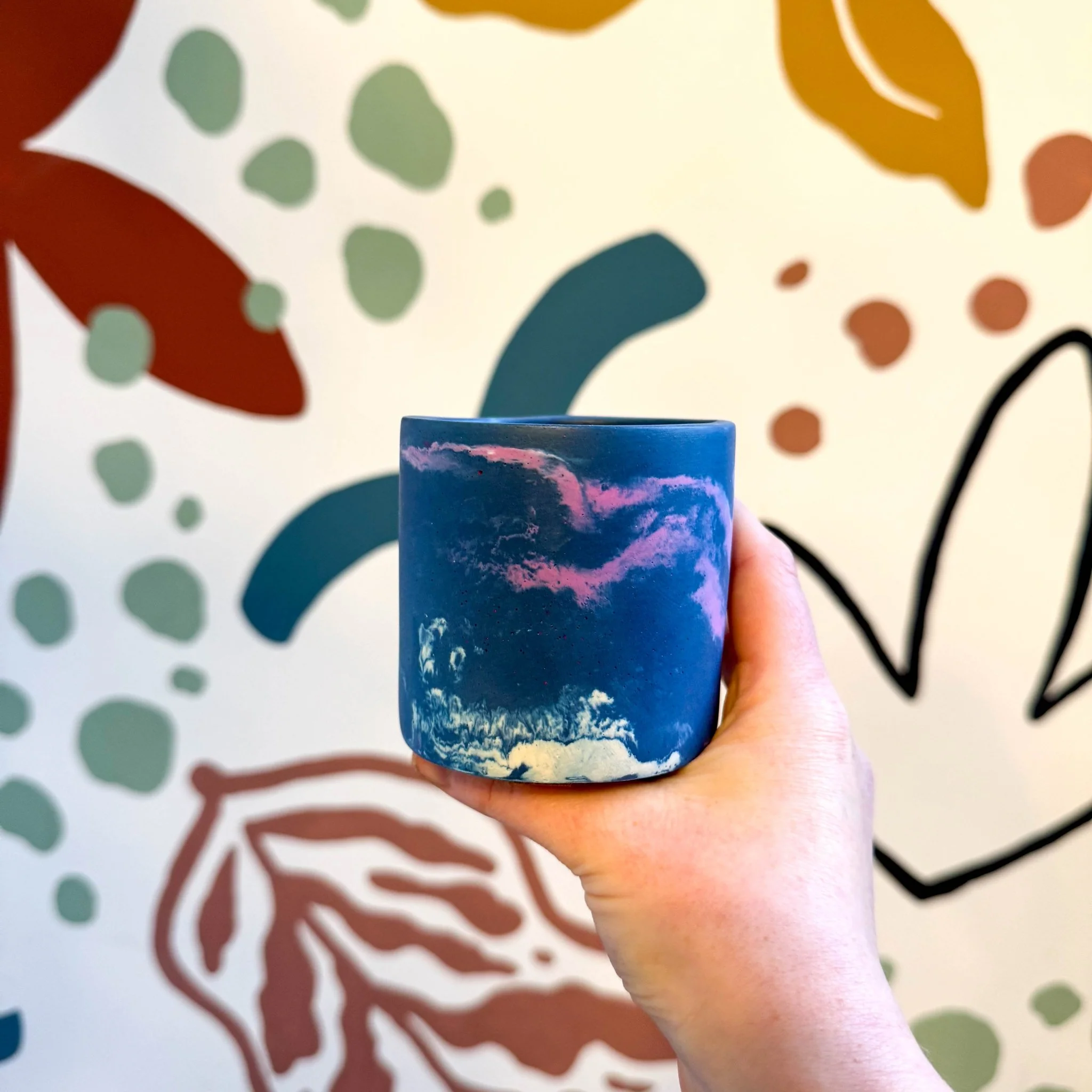 Dark Blue and Strawberry Pink Jesmonite Mini Pot - Image 3