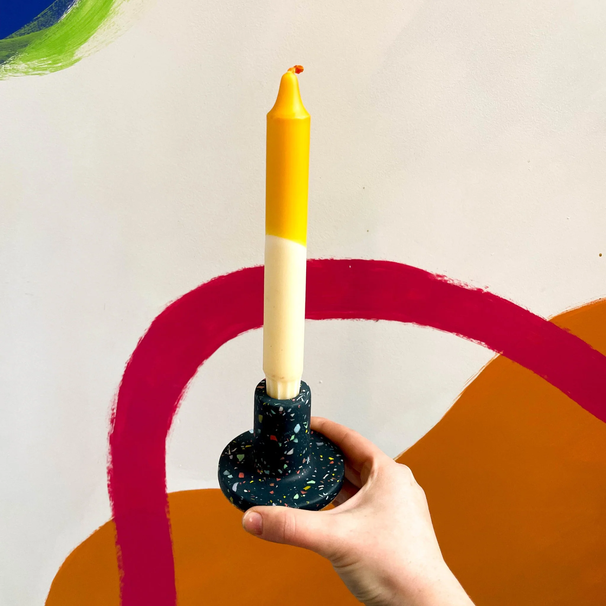 Dark Blue Terrazzo Jesmonite Candle Stick Holder