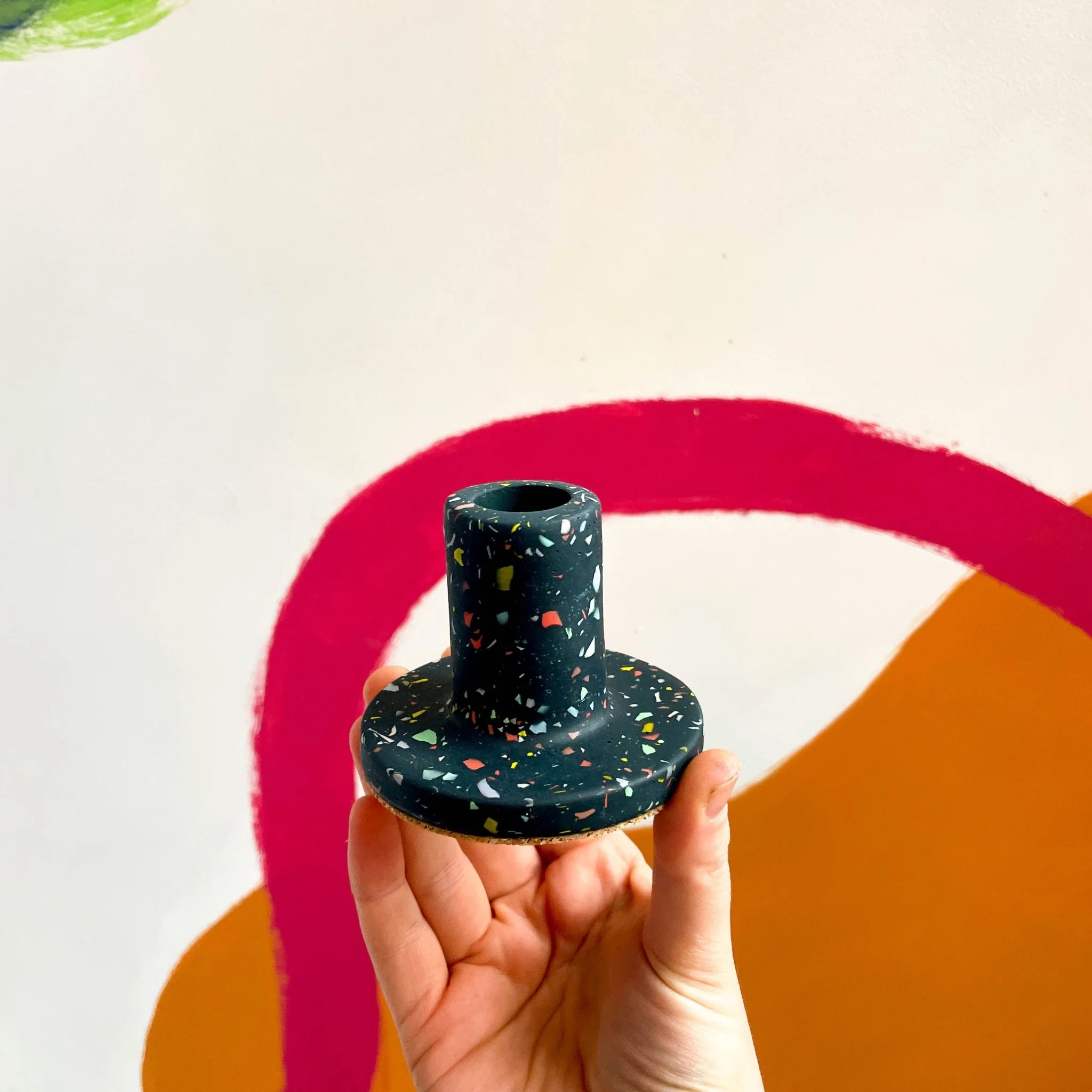 Dark Blue Terrazzo Jesmonite Candle Stick Holder - Image 2