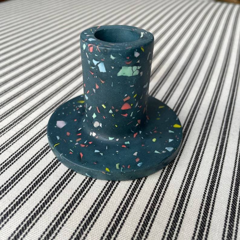Dark Blue Terrazzo Jesmonite Candle Stick Holder - Image 4