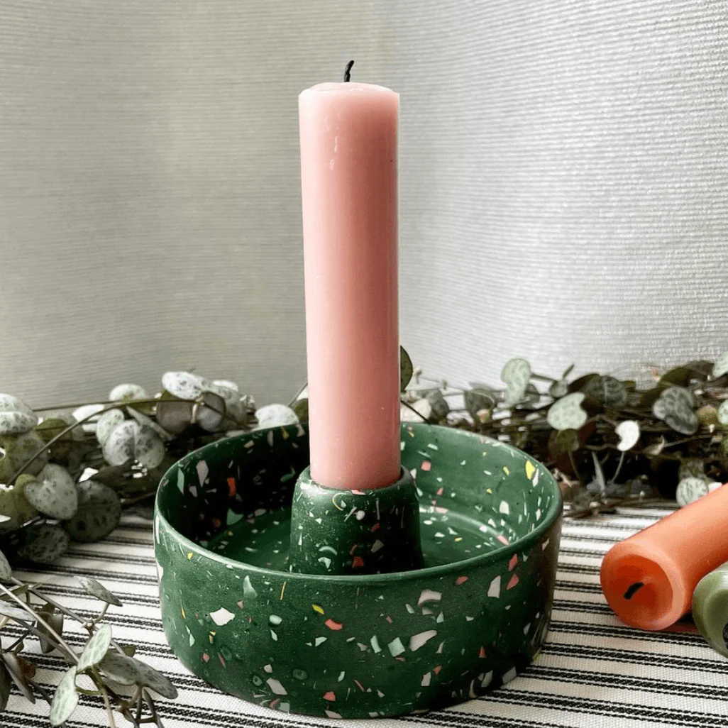Dark Green Terrazzo Jesmonite Candle Basin Holder - Image 5