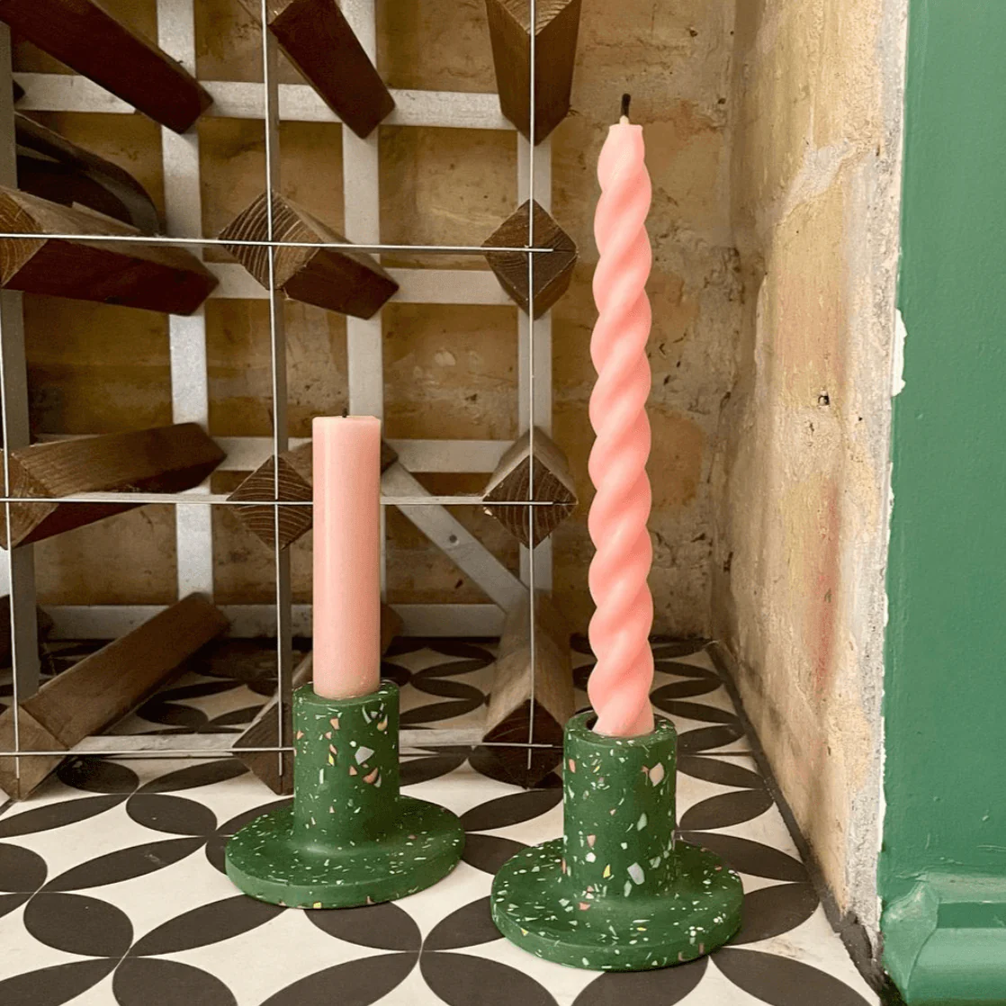 Dark Green Terrazzo Jesmonite Candle Stick Holder