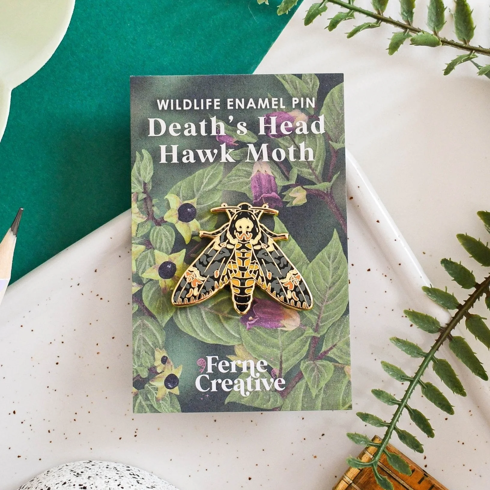 Death’s-head Hawkmoth Enamel Pin – Designed by Ferne Creative