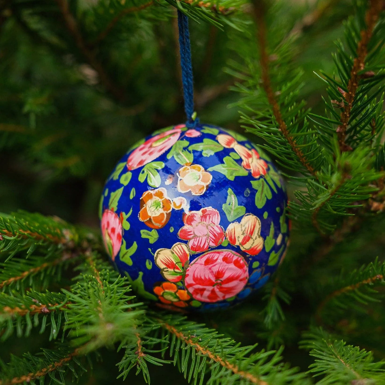 Deep Blue Florals Bauble
