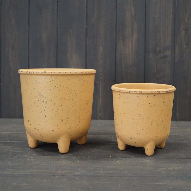 Earthy Yellow Coffee Husk Pot with Feet